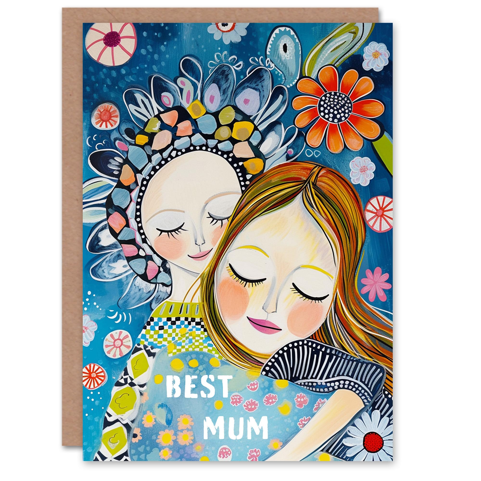 Artery8 Women's Mother's Day Greeting Card - Best Mum Hug Flowers - Blue