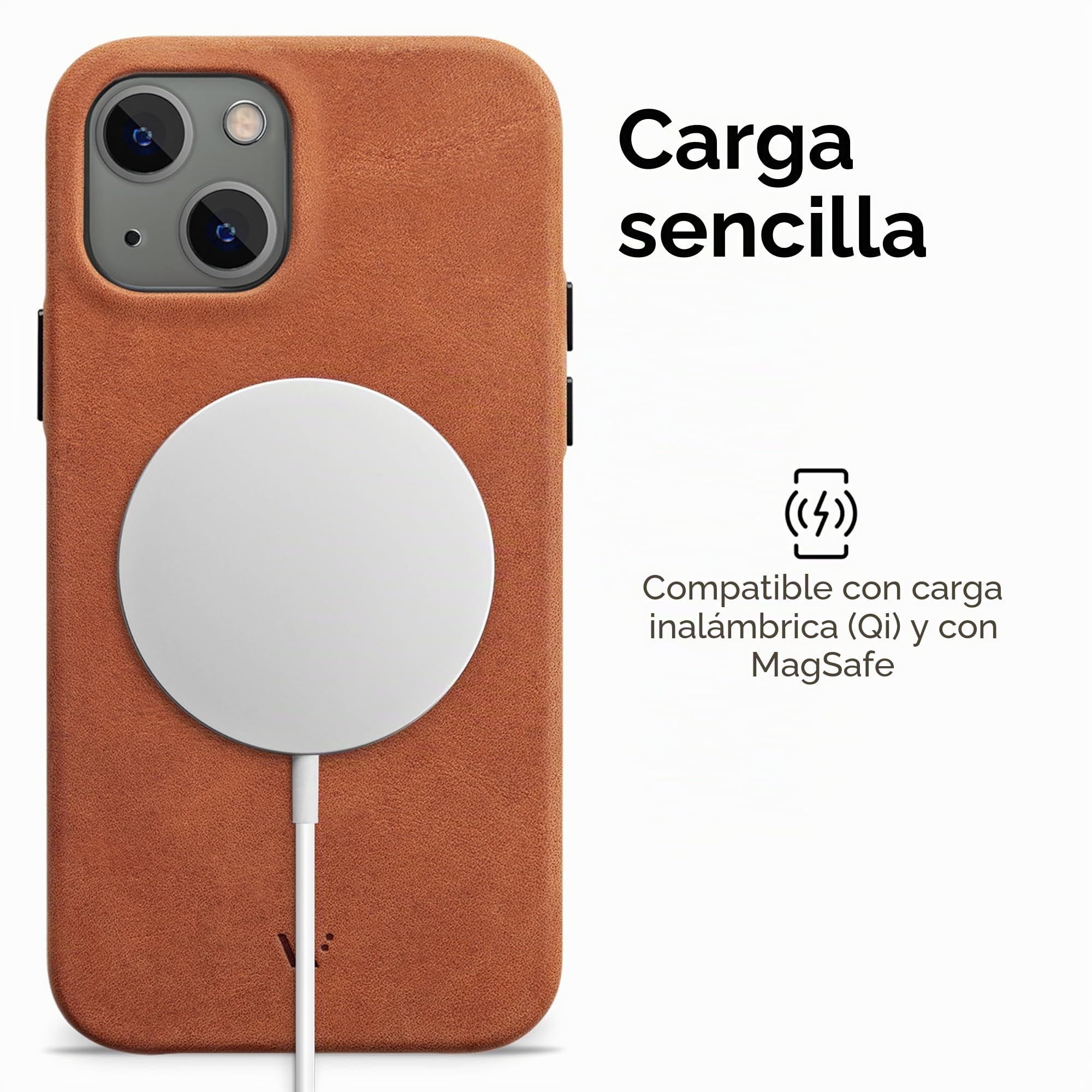 WIIUKA Funda para iPhone 13 mini, piel alemana, extrafina, funda de piel premium, funda para teléfono móvil, funda Qi, marrón vintage