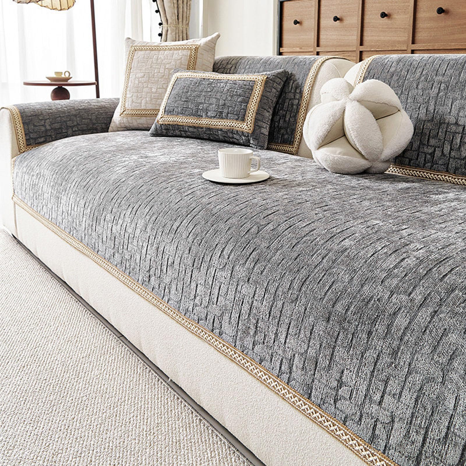 Housse de Canapé 1/2/3/4 Places,Couverture pour Canapé Tapis Rebord Fenêtre | Coussin De Canapé Protege Canape Protege Canape Griffe Chat pour Salon Anti-Taches Animaux De Compagnie,Dark Grey,90x210cm