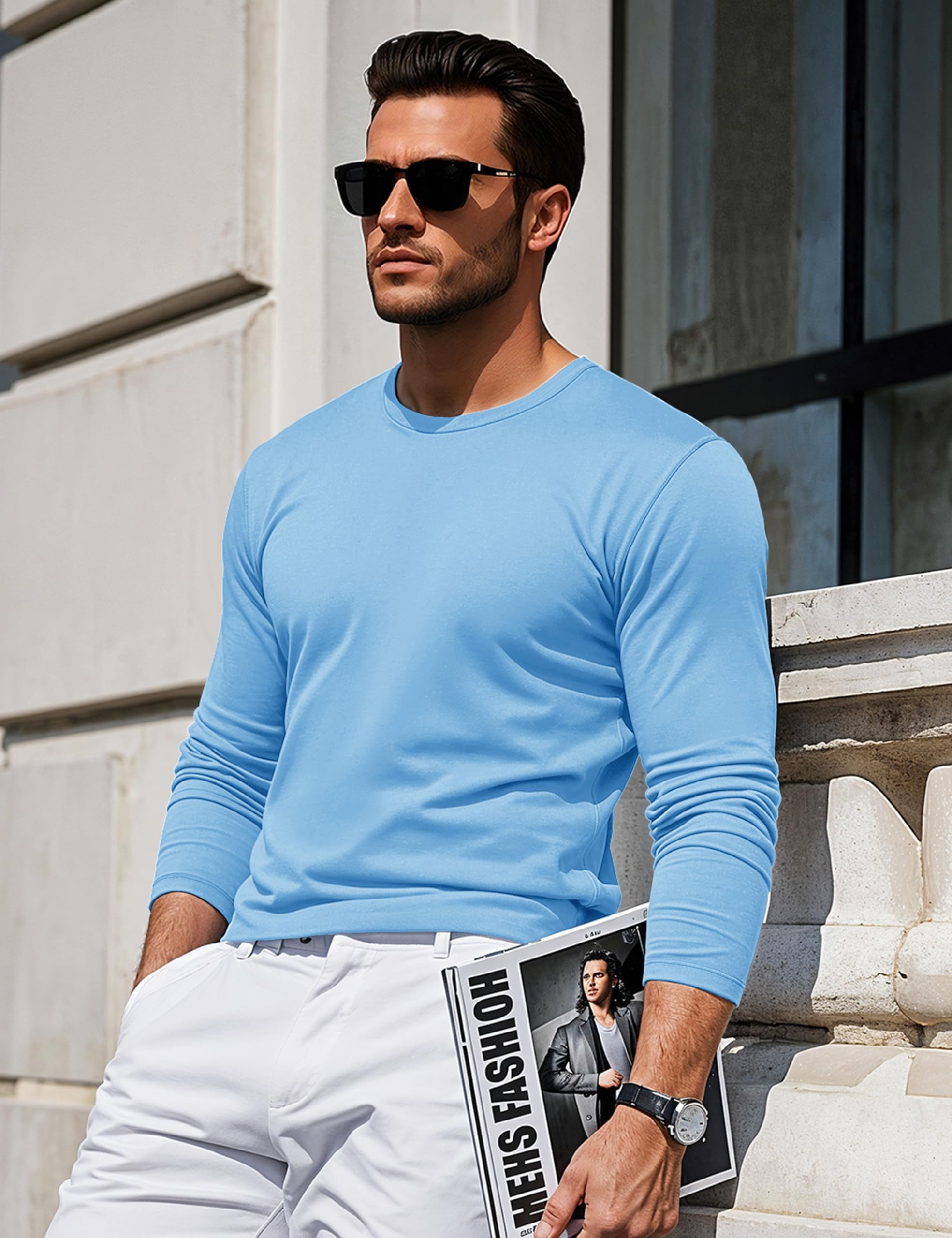 MAGCOMSEN Sweat Crew Neck Sudadera para Hombre Camiseta de Manga Larga