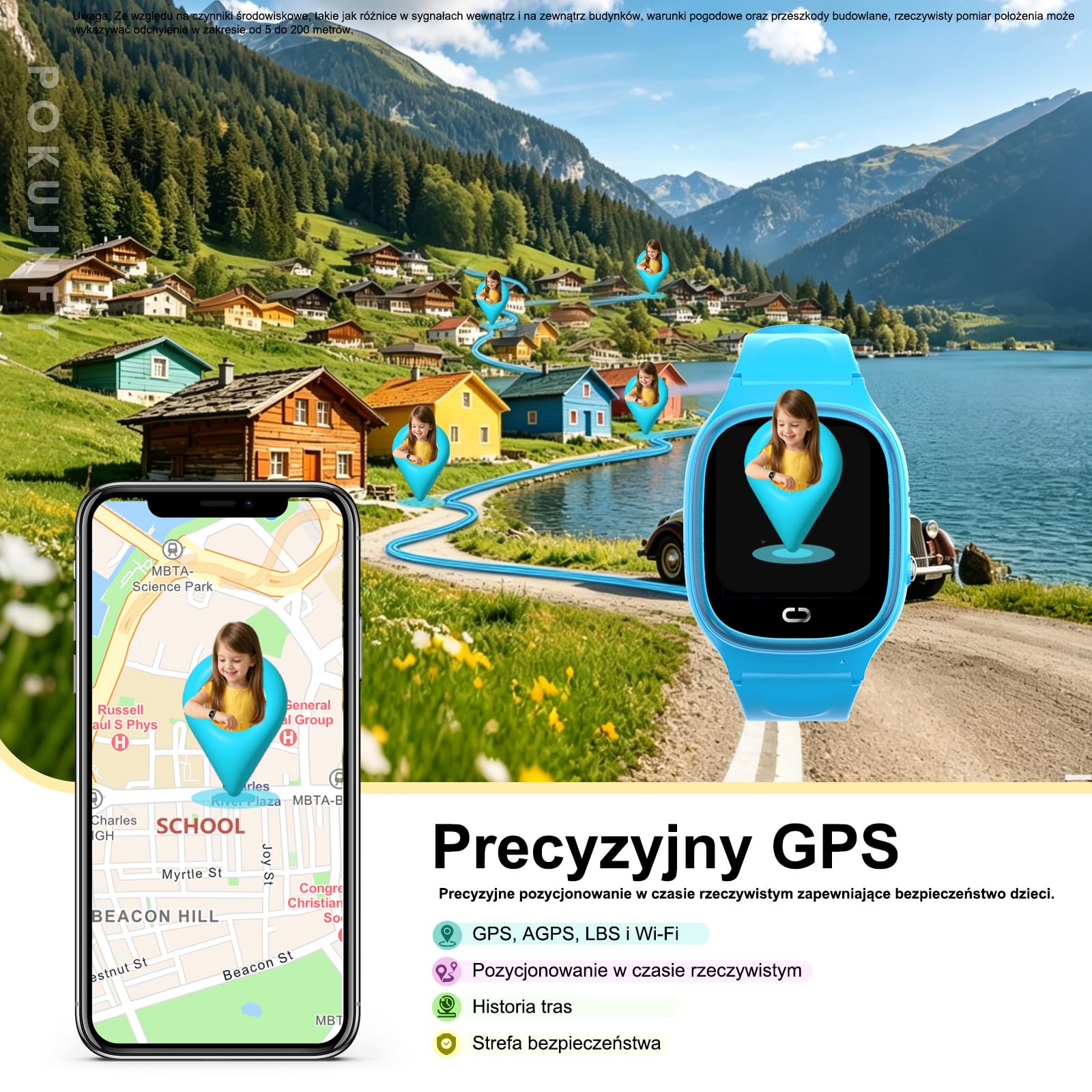 Smartwatch dla Dzieci z GPS Rozmowy Telefoniczne Czat SOS Kontakty | Budzik Gra IP68 Wodoodporny Tryb Klasowy Zegarki Cyfrowe Smartwatch Dziecięcy Chłopcy Dziewczynki Urodziny Prezenty