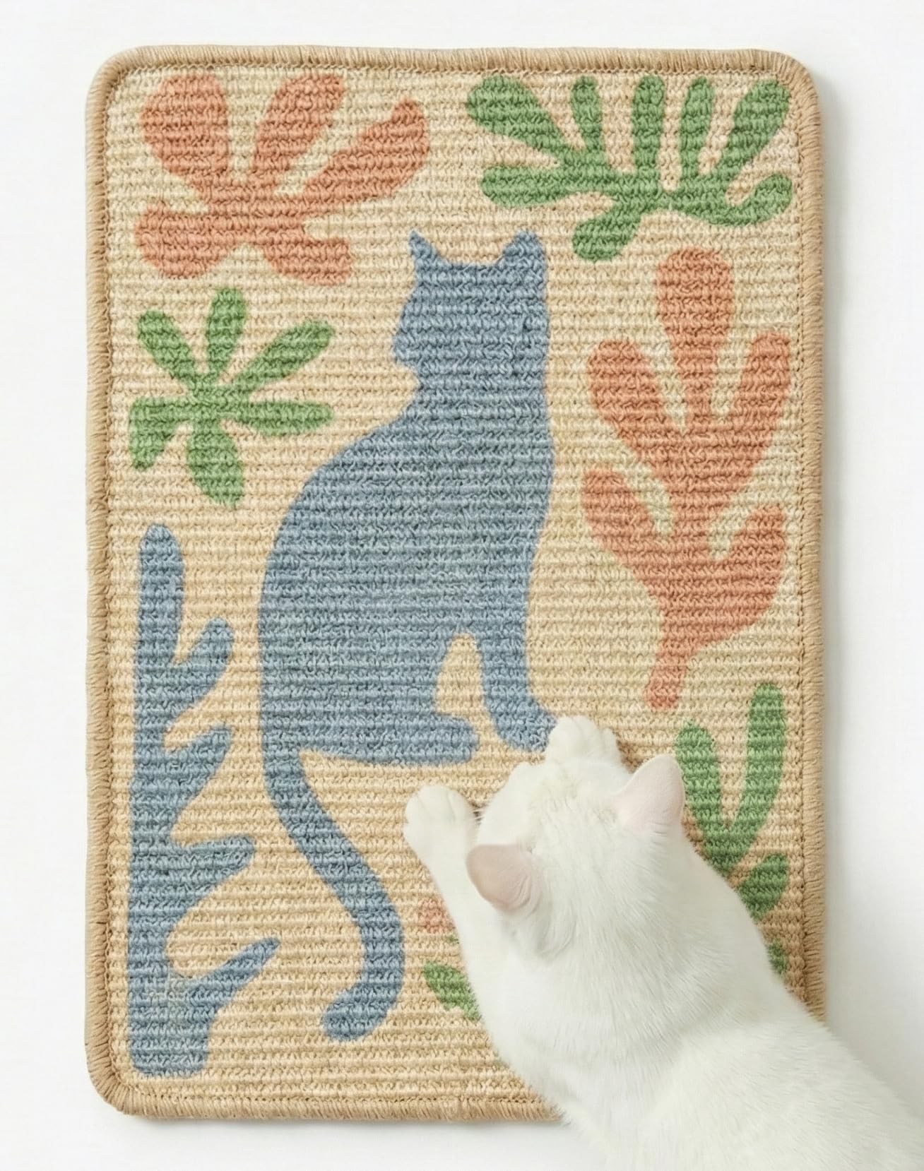 Cat Scratching Mat - Sisal Scratcher for Wall, Floor or Sofa - 33 x 65cm Scratch Board - Easy to Mount, Shedding-Resistant - Aesthetic Design - Indoor - Leaf (Alocasia)