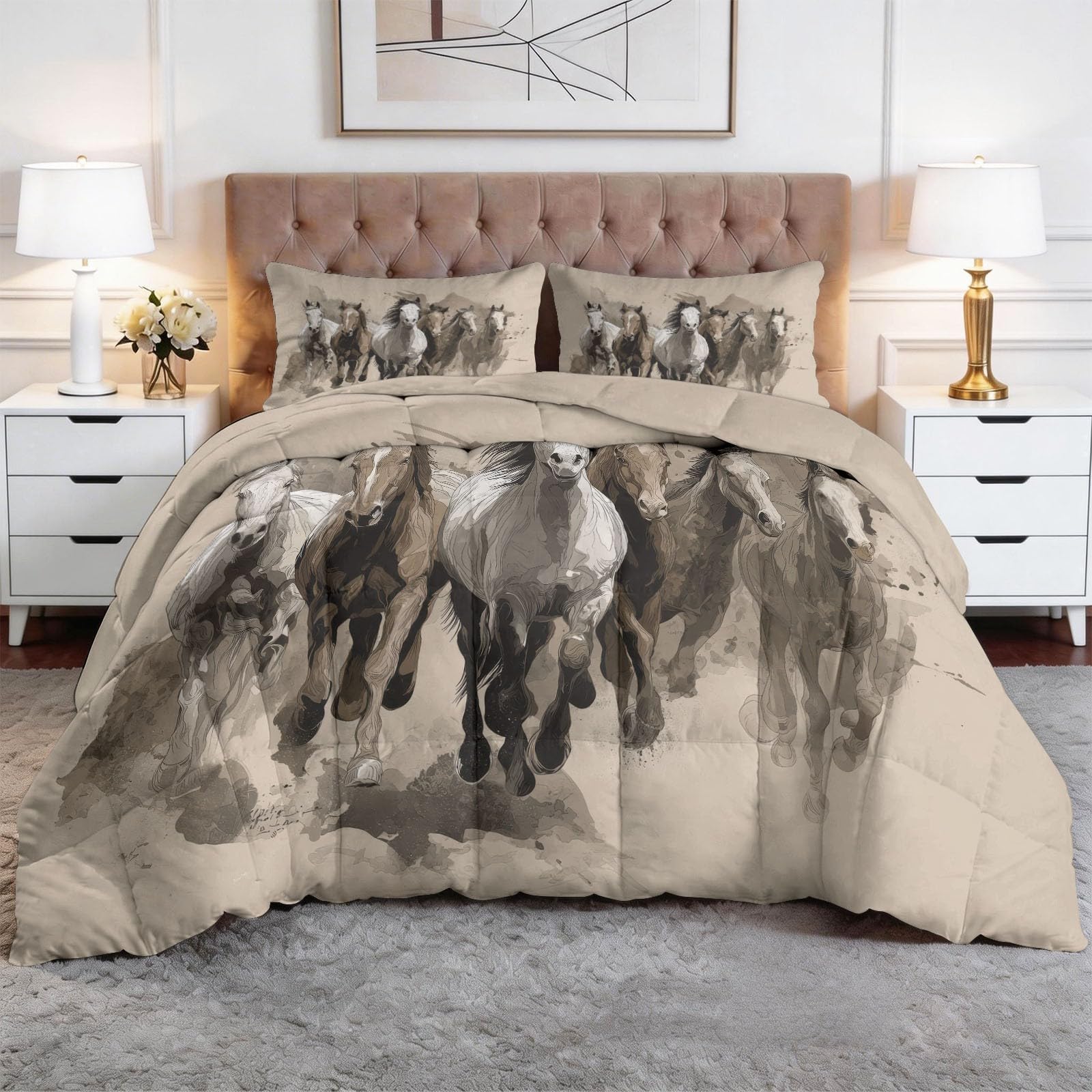 Couette sans housse 140x200 cm cheval imprimé 4 saisons pour lit 1 personne