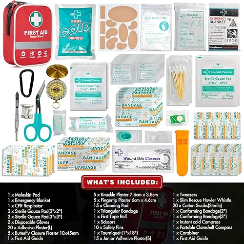 Miniatura 2 de Kit de primeros auxilios de 130 piezas con suministros médicos de grado hospitalario, incluye manta de emergencia, vendaje, ideal para el hogar, al