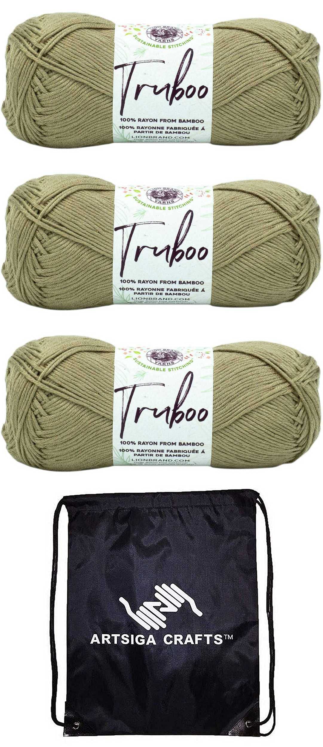 Yarn Lion Brand Truboo 837-124 caqui de 3 madejas con bolsa Artsiga para tejer