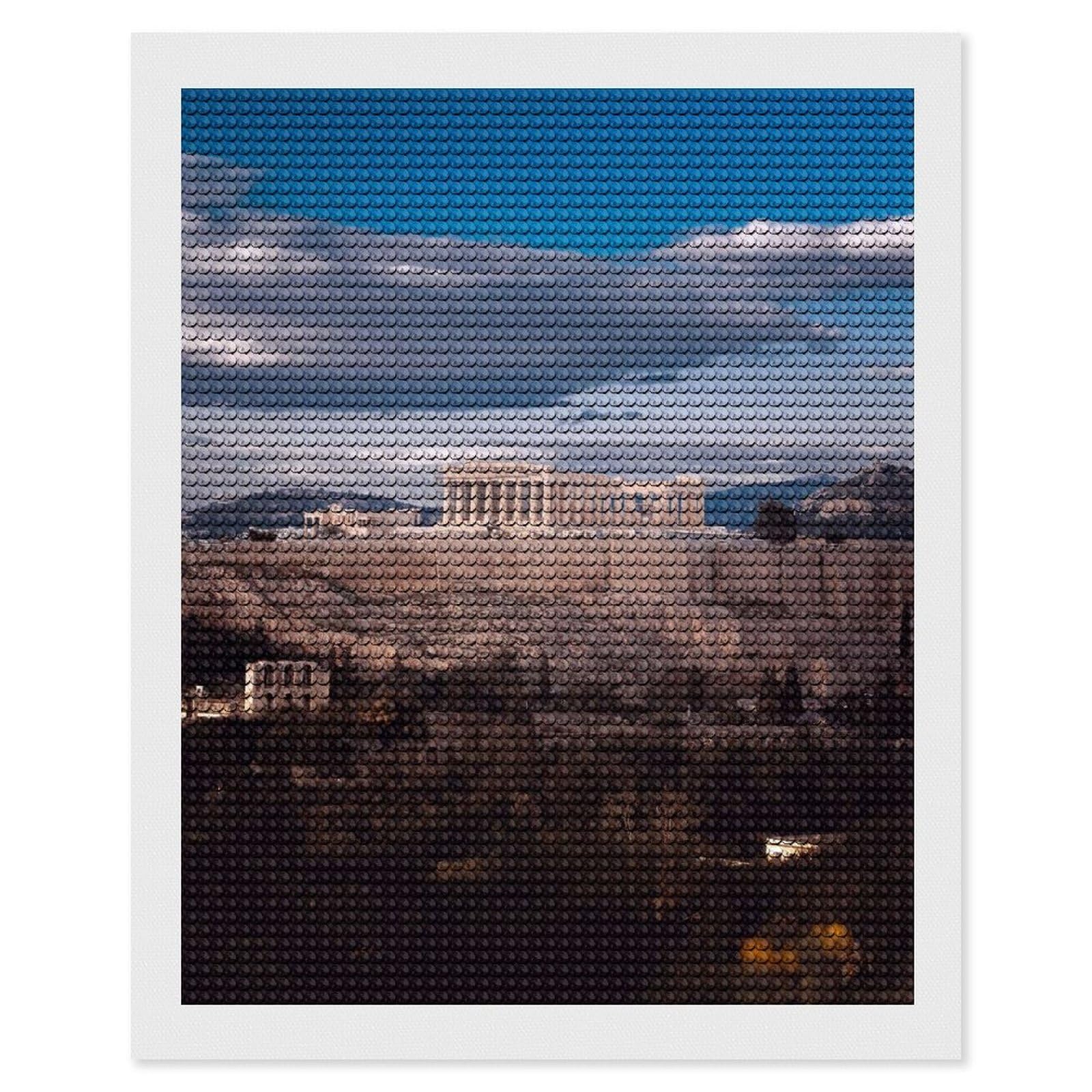 Junmoney Acropoli Athens Diamond Art Kit 16"x20", Modern Decor, for Adults, Printed Canvas, Holiday Gift Idea, Fun Craft Experience