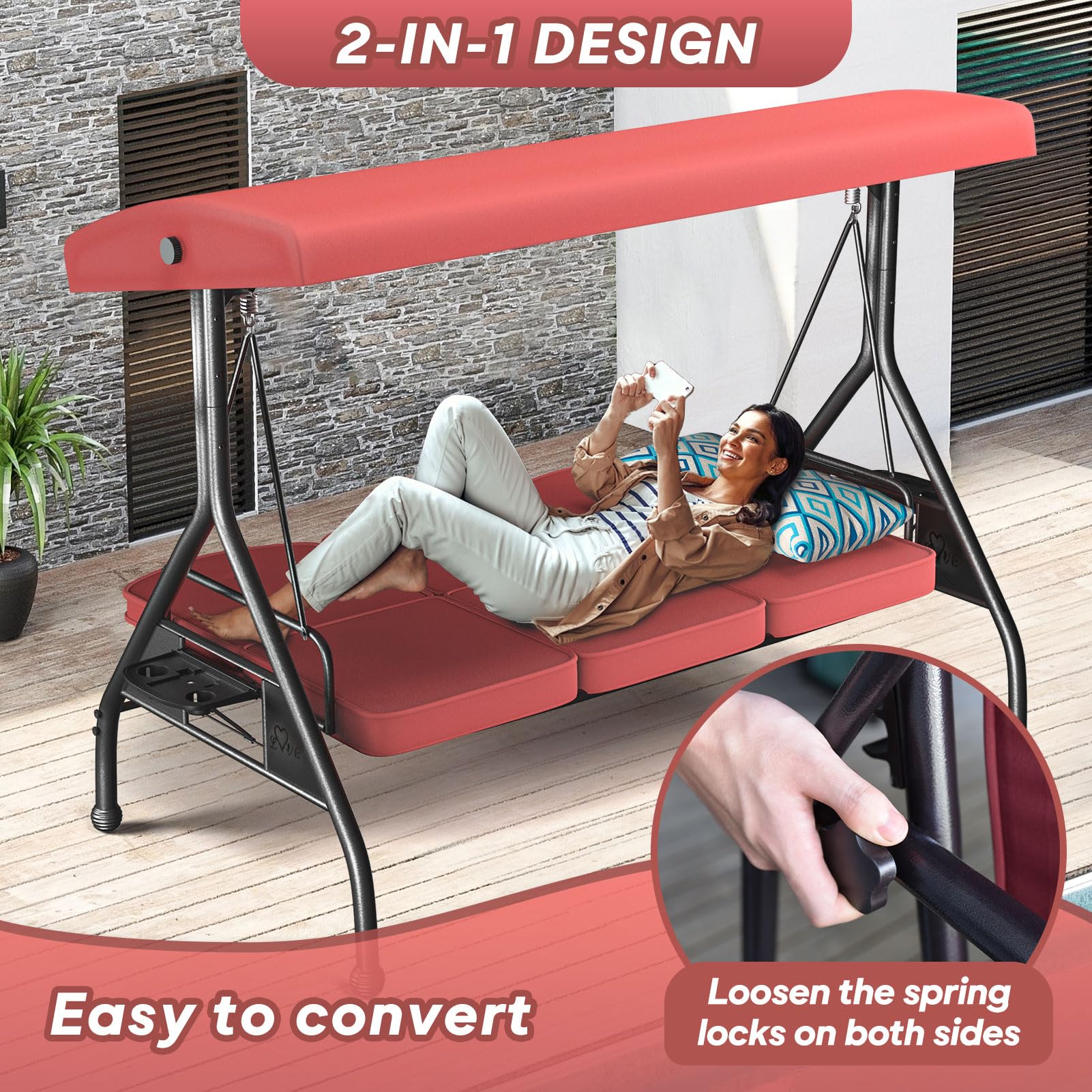 Amazon.com : ZZW 3 Seat Outdoor Porch Patio Swing with Stand