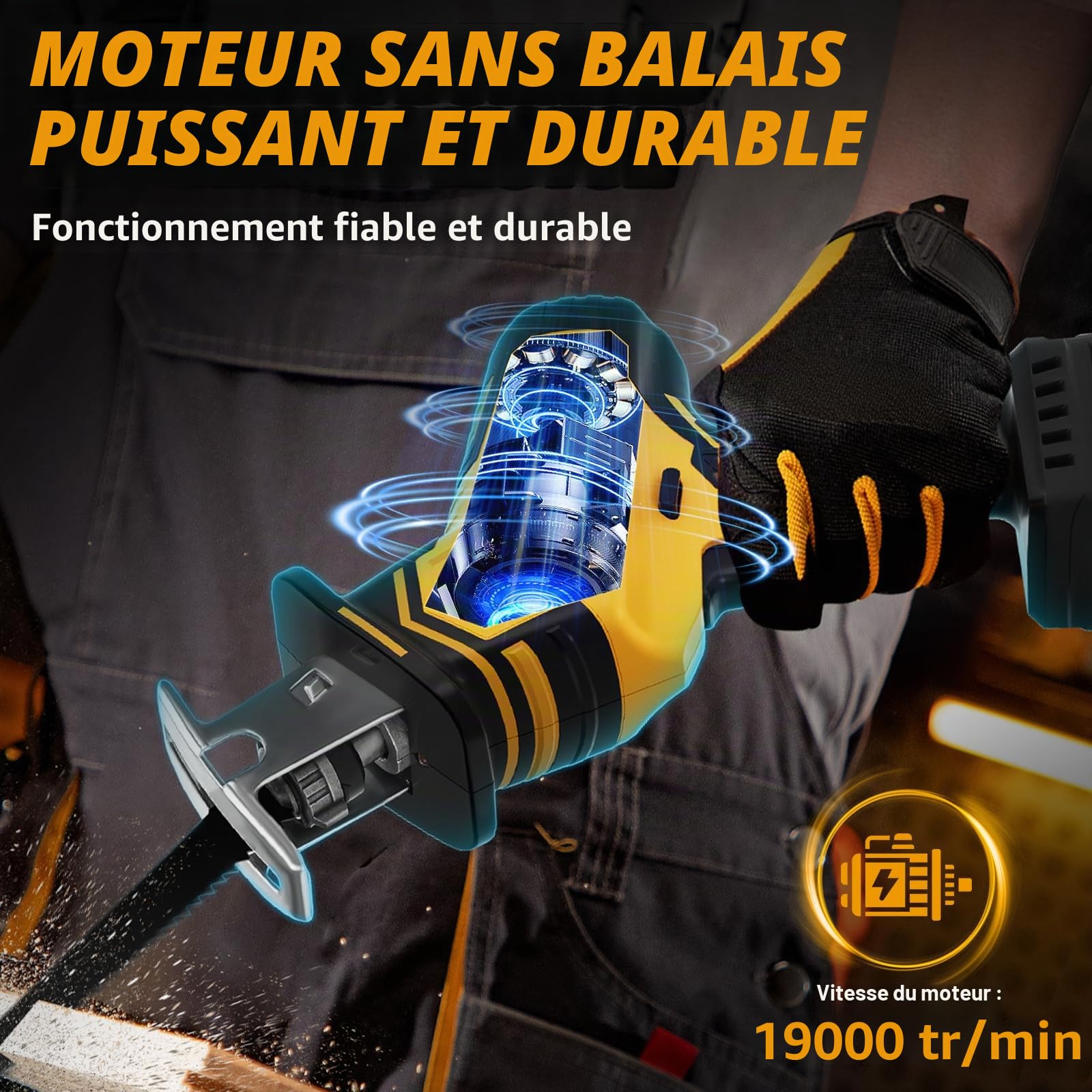 WingFly Scie sabre sans fil pour Dewalt 18 V, 20 V, 4 lames de scie | 2700 tr/min, scie sabre électrique avec variateur de vitesse en continu, peut être utilisée pour métal, bois (sans batterie)
