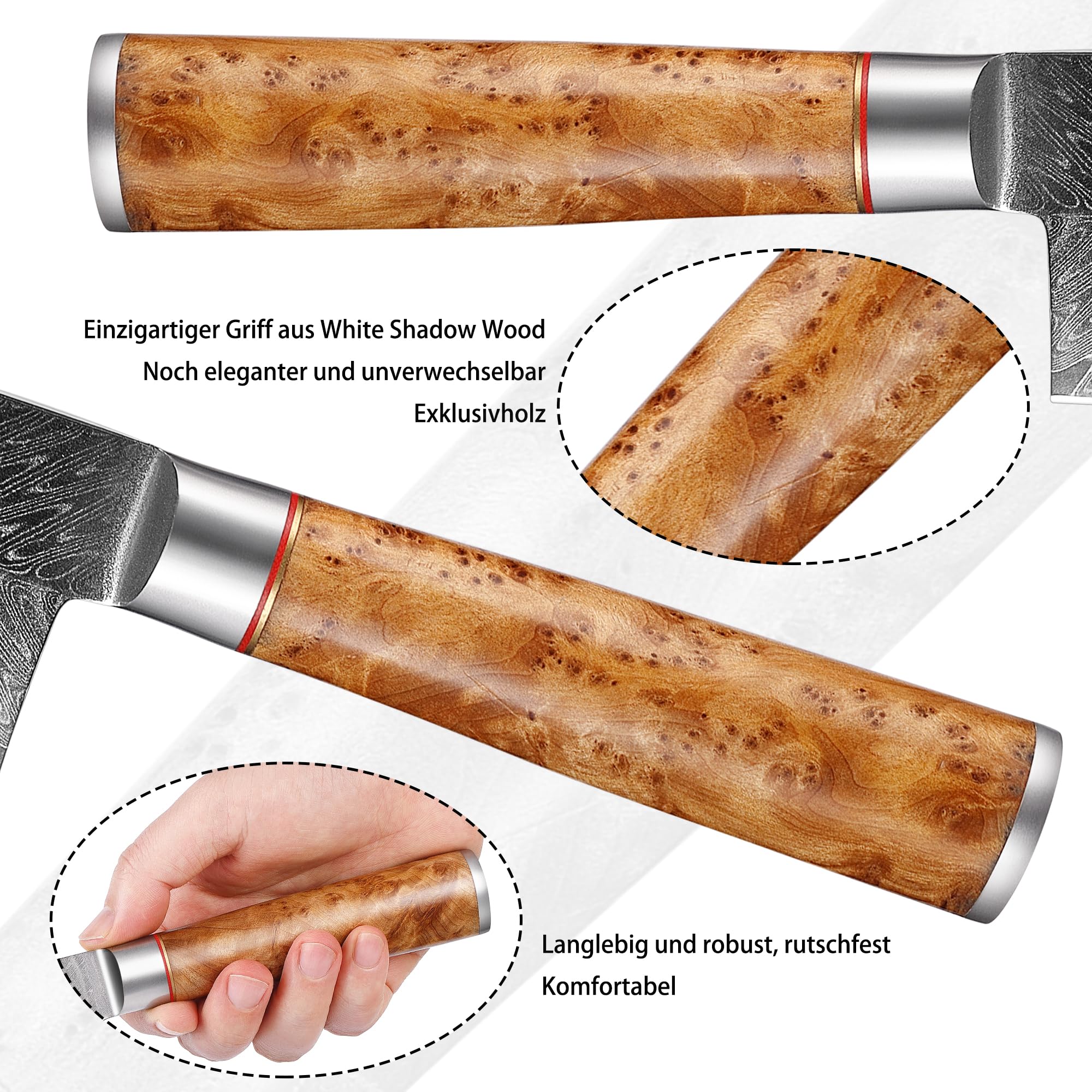Nóż Japoński Nakiri Damasceński Kitory 18 cm Profesjonalny Nóż Kuchenny z 73-warstwowej Stali Damasceńskiej 10Cr15CoMoV z Rękojeścią z Drewna White Shadow (Biały Cień) - Seria Pro Damast