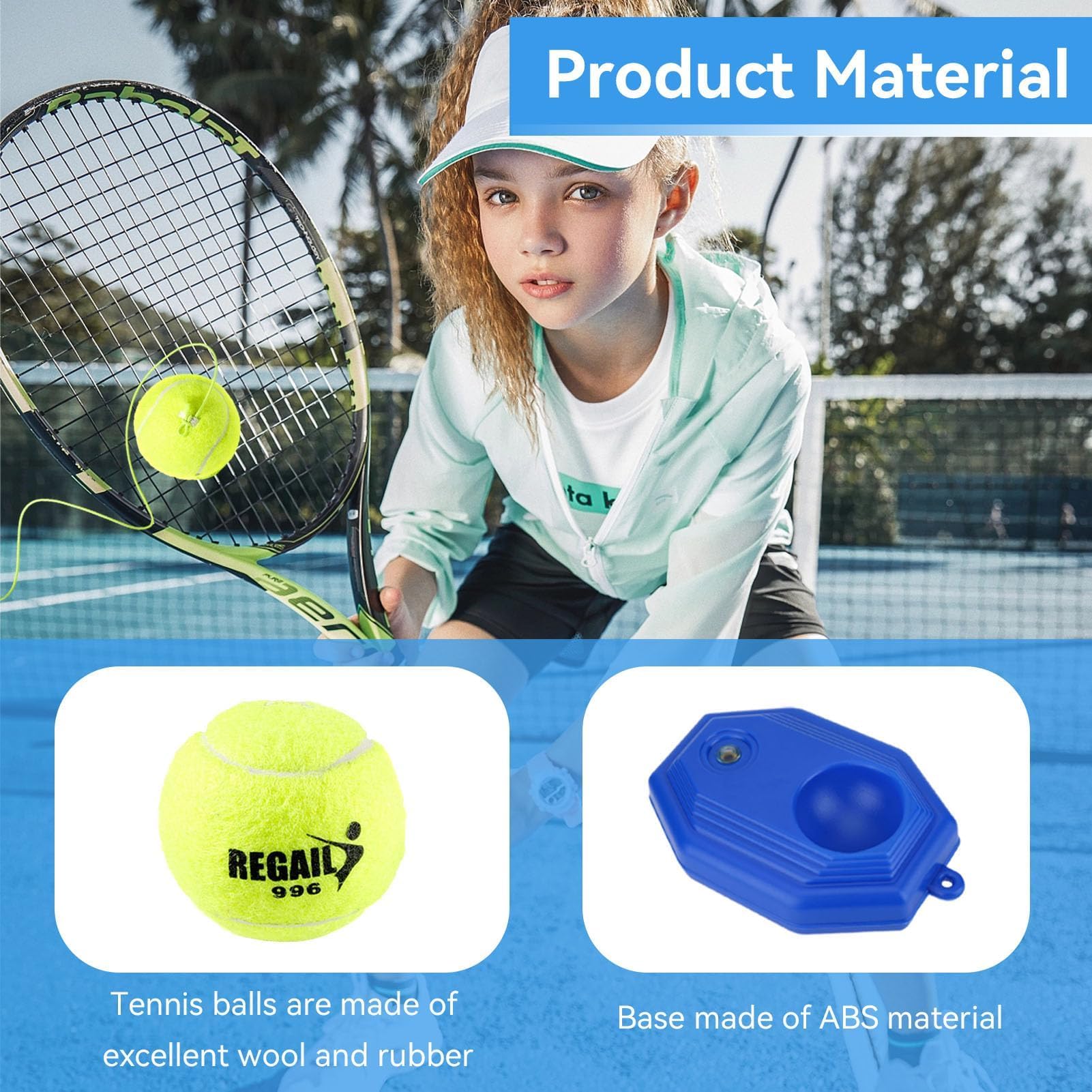 HERCHR Allenatore di Tennis Rimbalzo, Tennis Trainer Base Dispositivo di Allenamento per Tennis Ball Rebounder Attrezzatura da Tennis Portatile Auto-Pratica per Allenamento di Tennis