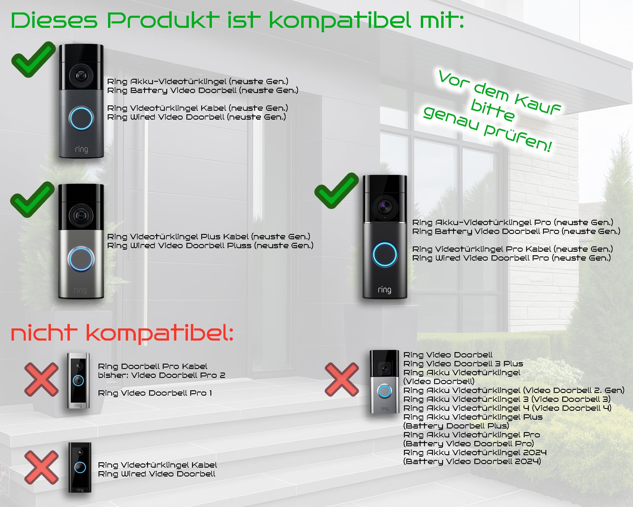 Ouverture en acier inoxydable | Accessoires pour sonnette vidéo/vidéo Doorbell Wired Plus câble & câble Pro | Support, panneau, fixation, plaque pour sonnette sans fil Alexa d'extérieur