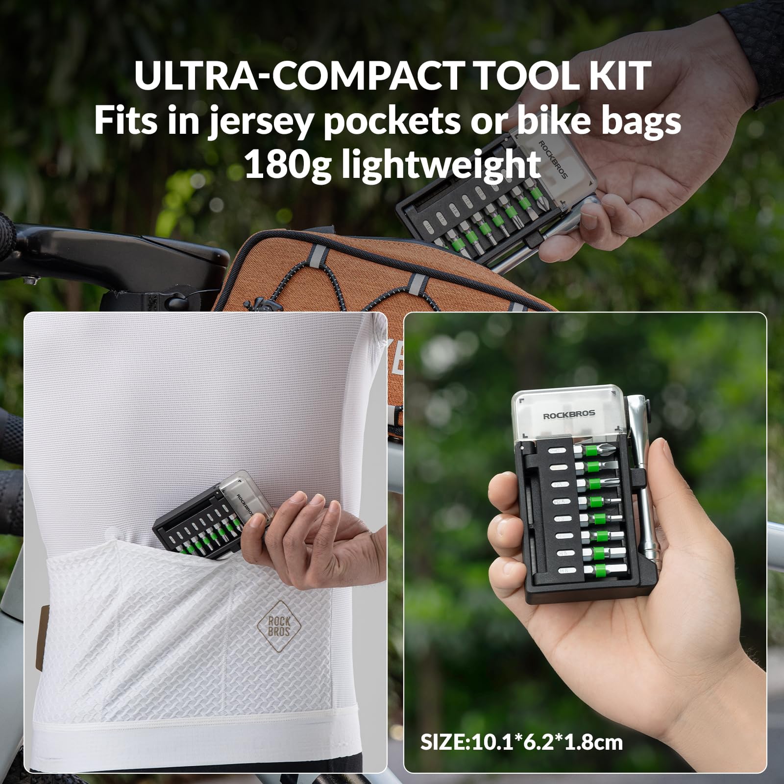 ROCKBROS Herramienta Multiusos para Bicicleta con Trinquete, Kit de Reparación 10 en 1 Compacto y Ligero para Bicicletas Carretera MTB Eléctricas