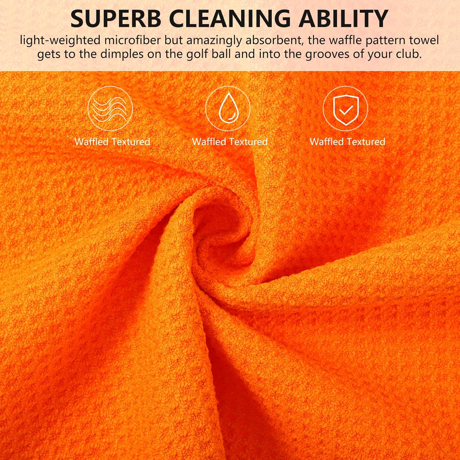 review 4 Pack Golf Towel Microfiber Fabric Golf Bag Towel with Clip Waffle Pattern Golf Accessories for Men Women Golf Ball Club Set, Multiple Colors (Red, Orange, Yellow, Purple)