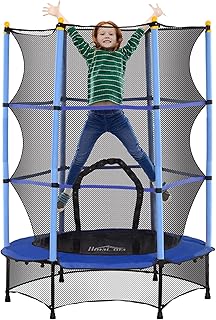 HOMCOM Trampolín Infantil de 140 cm de diámetro, con Red de Seguridad, Cubierta de Borde, Cama elástica de jardín para niños de 3 a 10 años, soporta hasta 50 kg, Color Azul