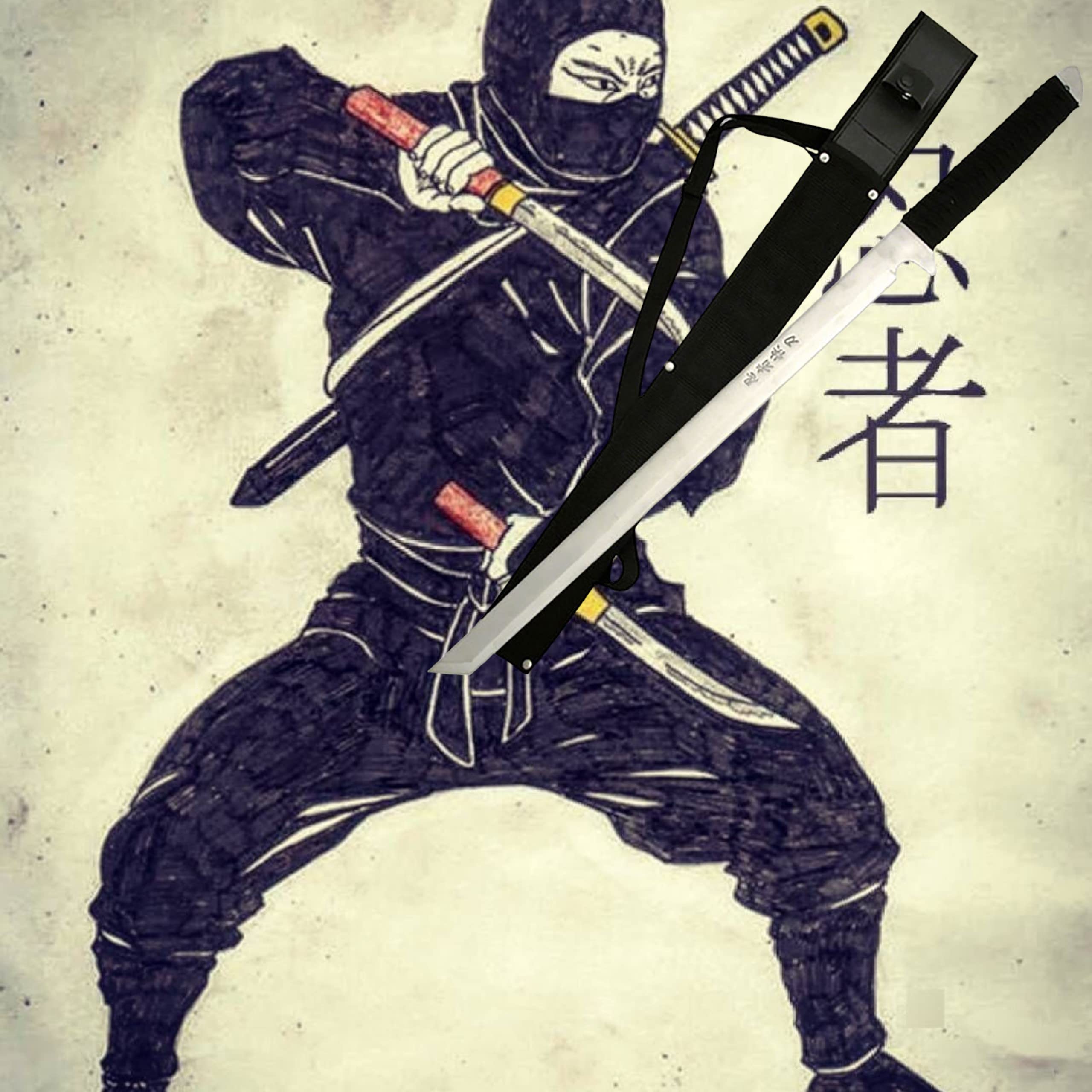 Machete scharf echt Japanisches Katana Schwert Scharf 71 cm mit Nylon Scheide - Samurai Schwerter Scharf Echt für Erwachsene - Ninja Katana Metall - Stahl 1045 - Full Tang Konstruktion
