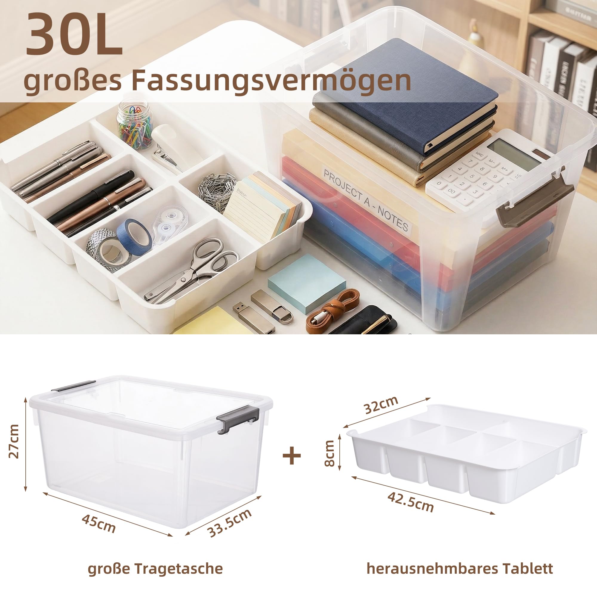 30L Aufbewahrungsboxen für Klemmbausteinen mit Deckel, Multifunktionale Kisten mit Abnehmbarem Tablett, Stabile Plastikbox, Bastelaufbewahrungs box für Organisation von Werkzeug, Handwerk, Wollgarn