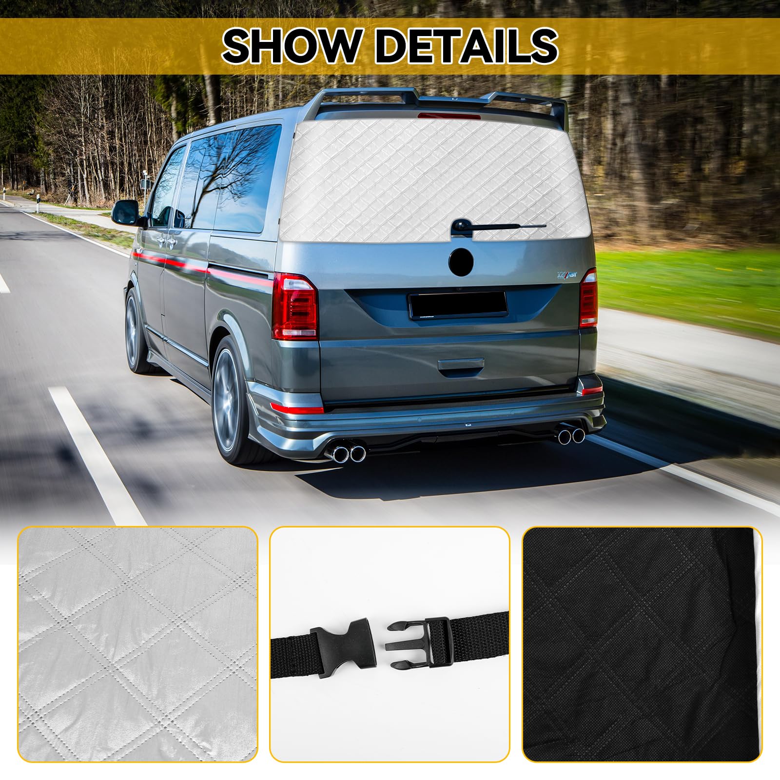 Copertura del Parabrezza del Portellone Posteriore Sostituzione per VW T5 T6 T6.1 California, Copertura Avvolgente del lunotto Posteriore lusso 600D impermeabile con foro per Tergicristallo, Argento