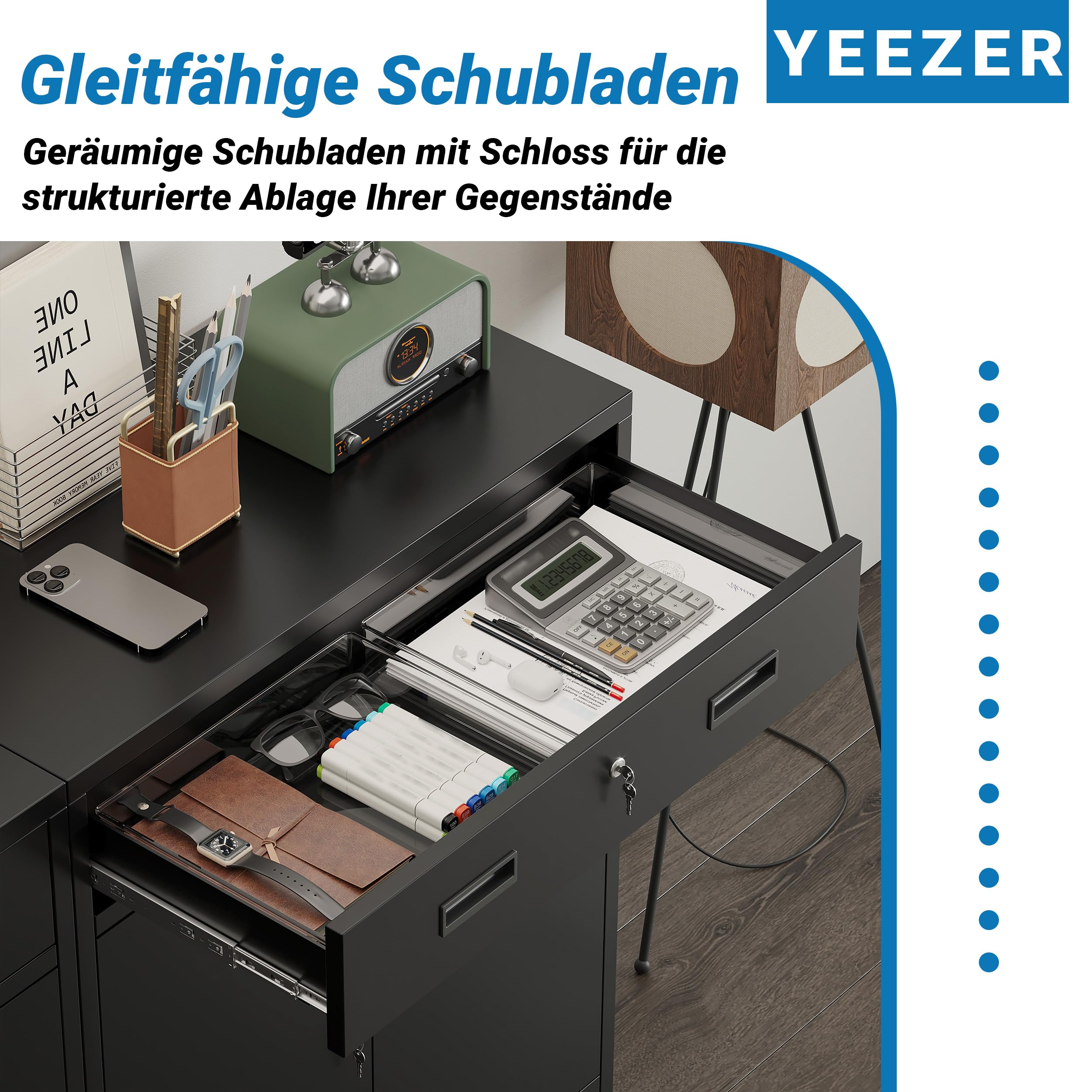 Aktenschrank, Mehrzweckschrank,Büroschrank mit abschließbarem Schubfach und 1 höhenverstellbaren Einlegeboden, Aufbewahrungsschrank aus Stahl, Werkzeugschrank für Garage, Büro(90*80*40,Schwarz)