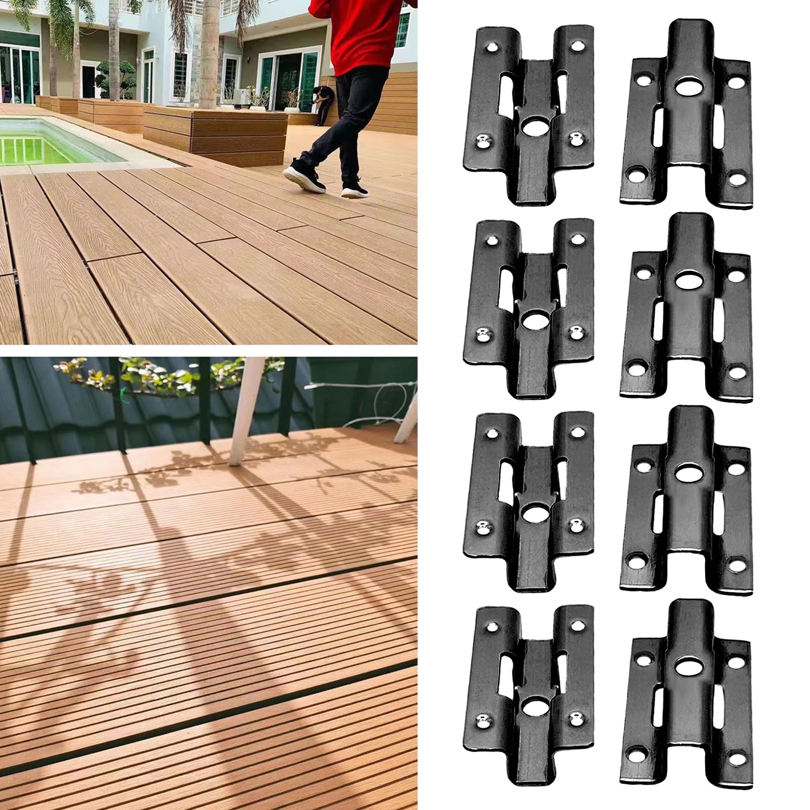 Lot de 100 clips de terrasse en acier inoxydable WPC - Clips de fixation invisibles avec vis pour lames en WPC - Clip en T - Fixation cachée (noir 8 mm)