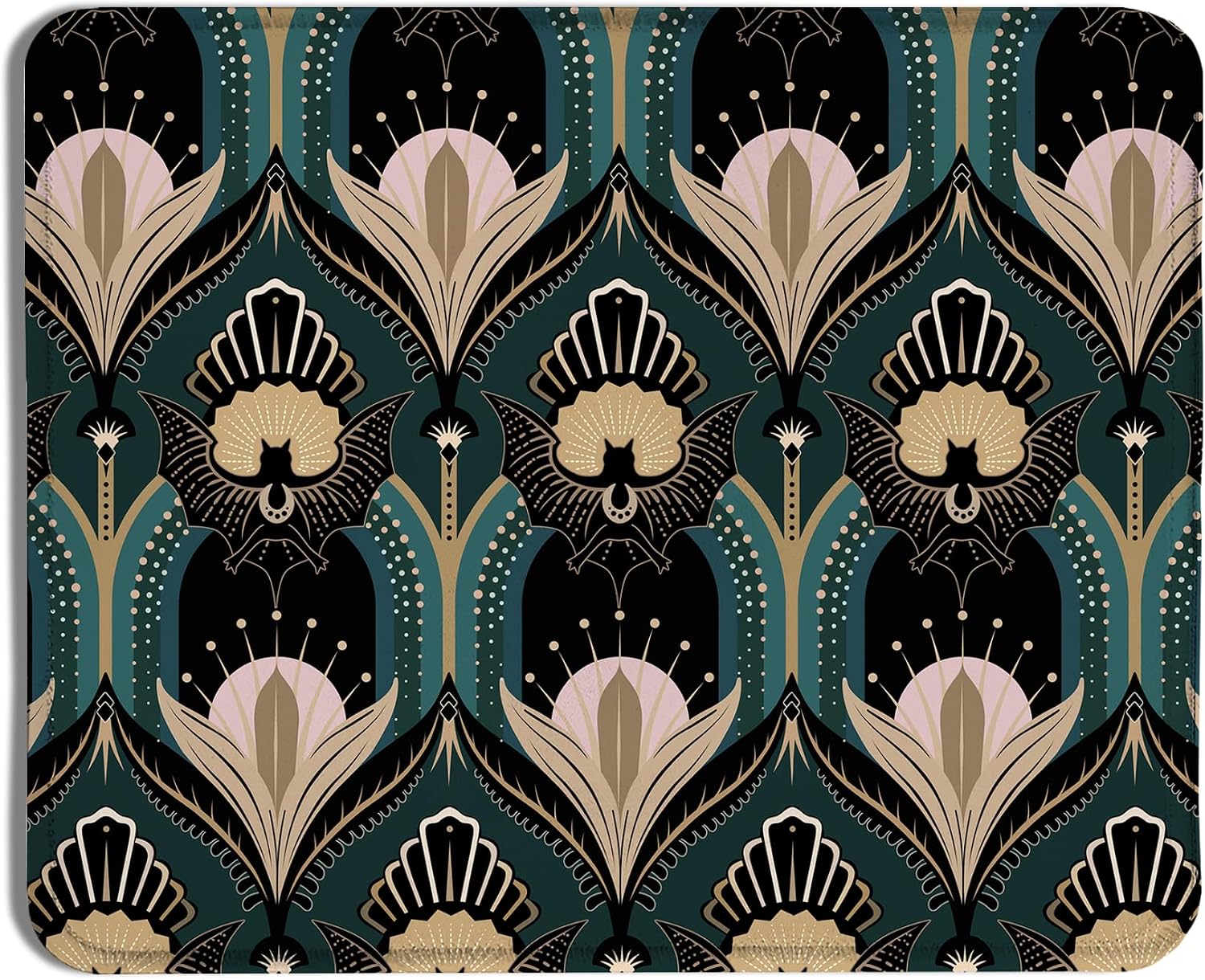 XUNLURY Art Deco Floral Mouse Pad, 1920s Maximalist Gothic Bats and Flowers Mouse Pads for Wireless Mouse Computers Laptop Desk Accessories, Gothic Office Supplies, 9.5x7.9 Inch