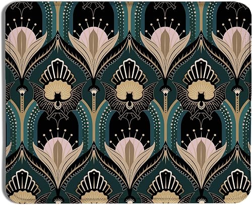 Art Deco Floral Mouse Pad, 1920s Maximalist Gothic Bats and Flowers Mouse Pads for Wireless Mouse Computers Laptop Desk Accessories, Gothic Office Supplies, 9.5x7.9 Inch