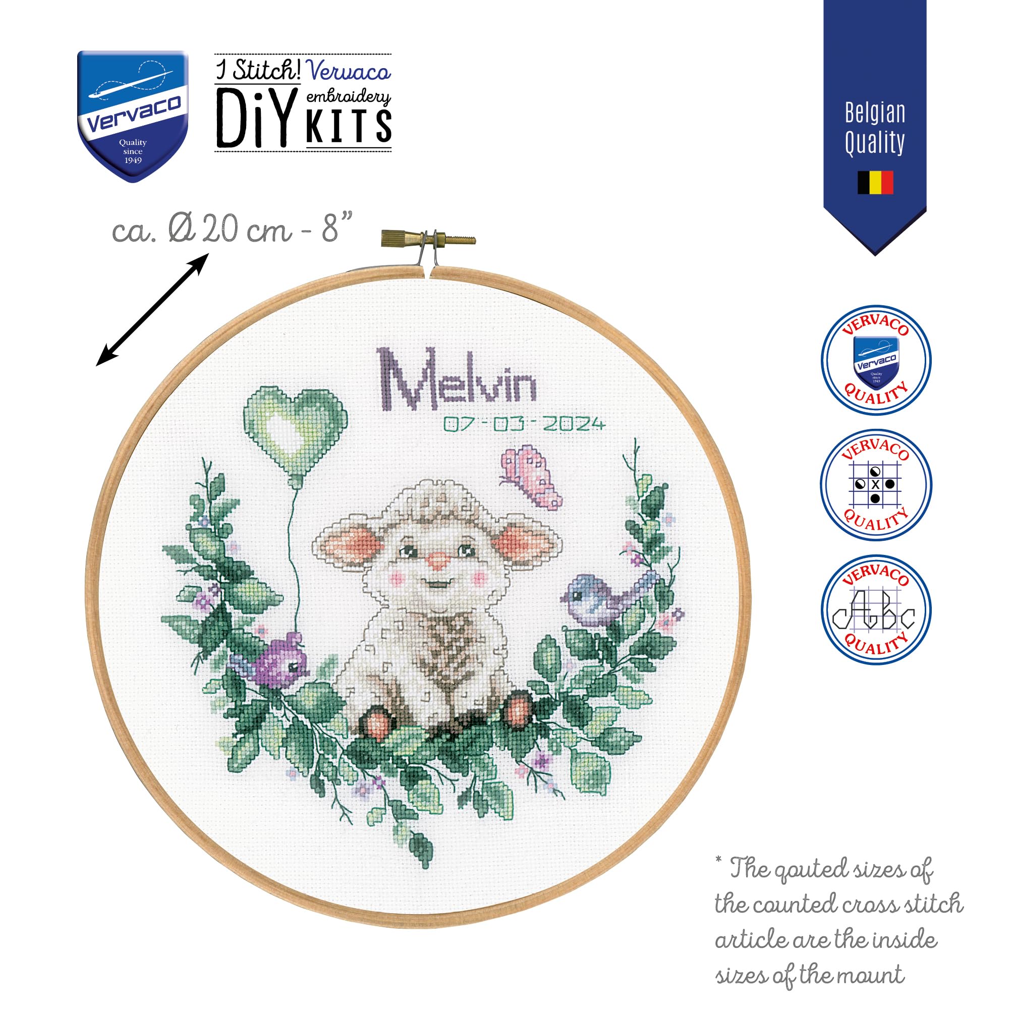 Vervaco Kit Punto De Cruz Bebe Nacimiento Regalos DIY Completo OVEJACreativo Manualidades Creatividad Adultos Decoracion Pared Bordar Kit Principiantes ca. 20 x 20 cm Cross Stitch