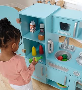 KidKraft Vintage مطبخ لعب خشبي مع Pretend Ice Maker و Play Phone ، Blue