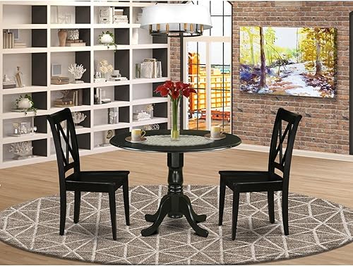 Miniatura 6 de East West Furniture DLCL3-BLK-W - Juego de mesa de cocina de 3 piezas para espacios pequeños que contiene una mesa de comedor redonda con gotas y 2