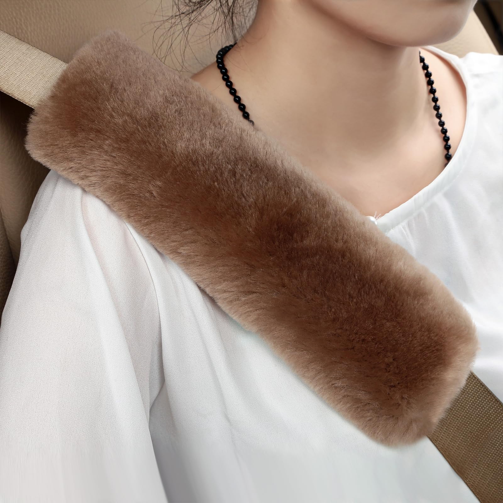 ROYAGO Soft Genuine Sheepskin Wool Seat Belt Cover