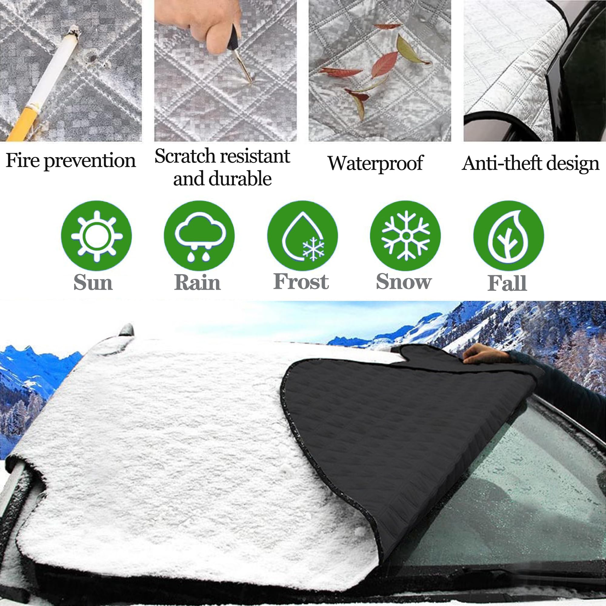Yiichiy Protection Pare Brise Hiver, 4 Couches de Voiture Protege Pare Brise Givre, Couverture Pare Brise Voiture avec 5 Aimants, pour Voiture Anti Givre Neige Glace UV, Repliable 150 * 120cm