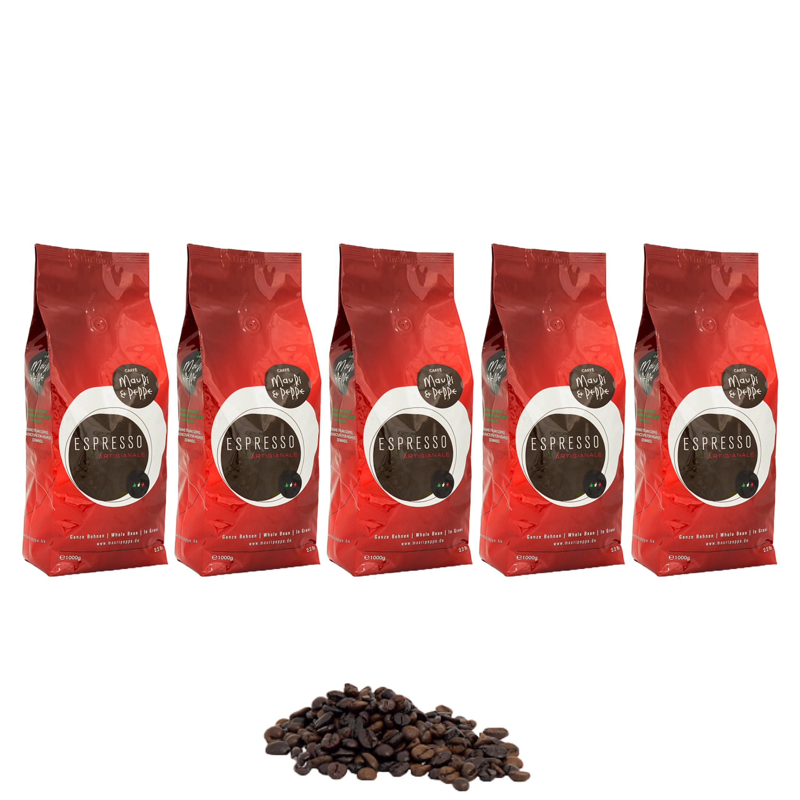 Mauri E Peppe Espresso 5x 1000g Ganze Kaffeebohnen - Original Italienisches Rösthandwerk für höchste Ansprüche! Kaffee, Cappuccino, Espresso, Latte Macchiato