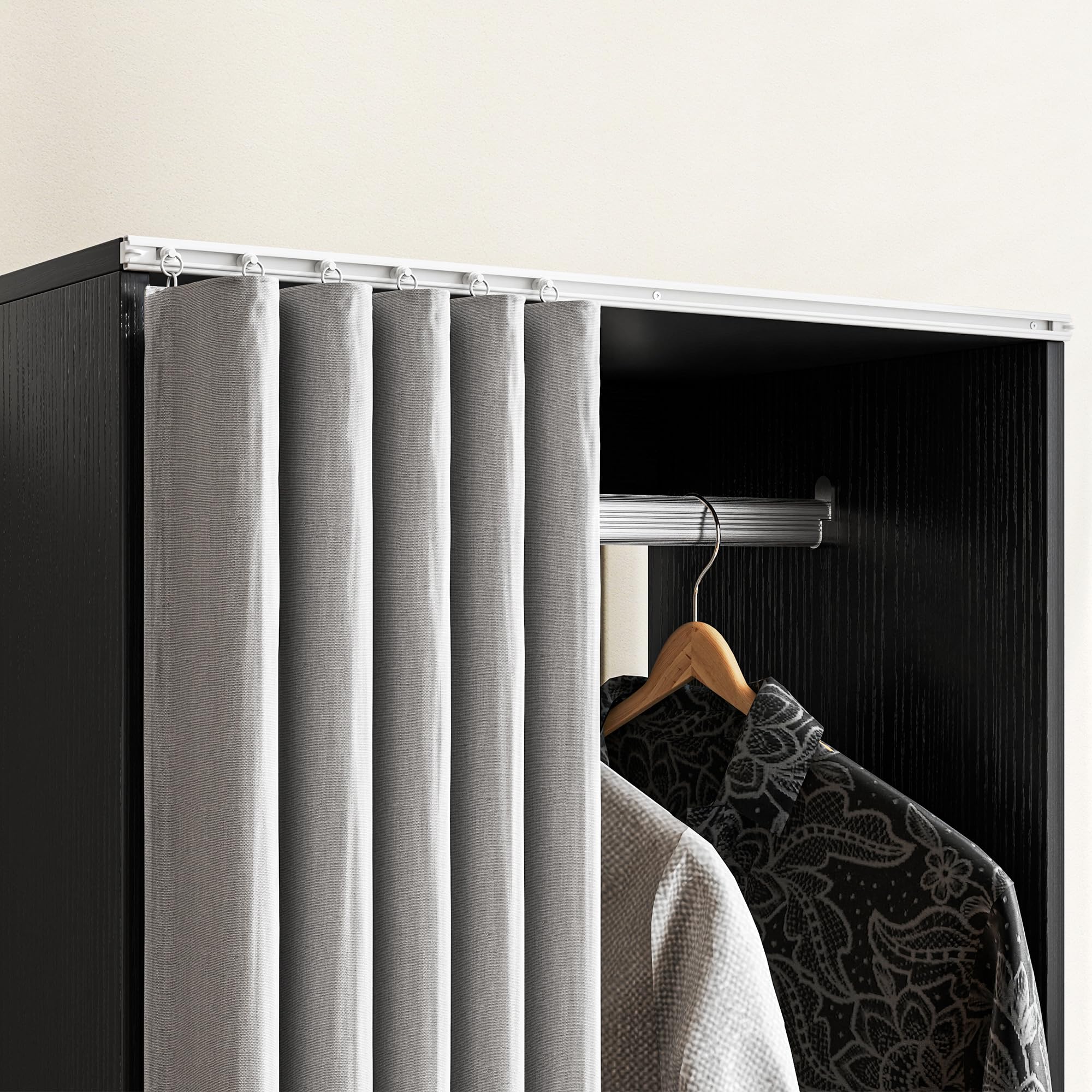 HOMCOM Armadietto guardaroba mobile con tenda armadio a 4 ruote con asta di sospensione e mensole, guardaroba per camera da letto, 60 x 40 x 128 cm, nero