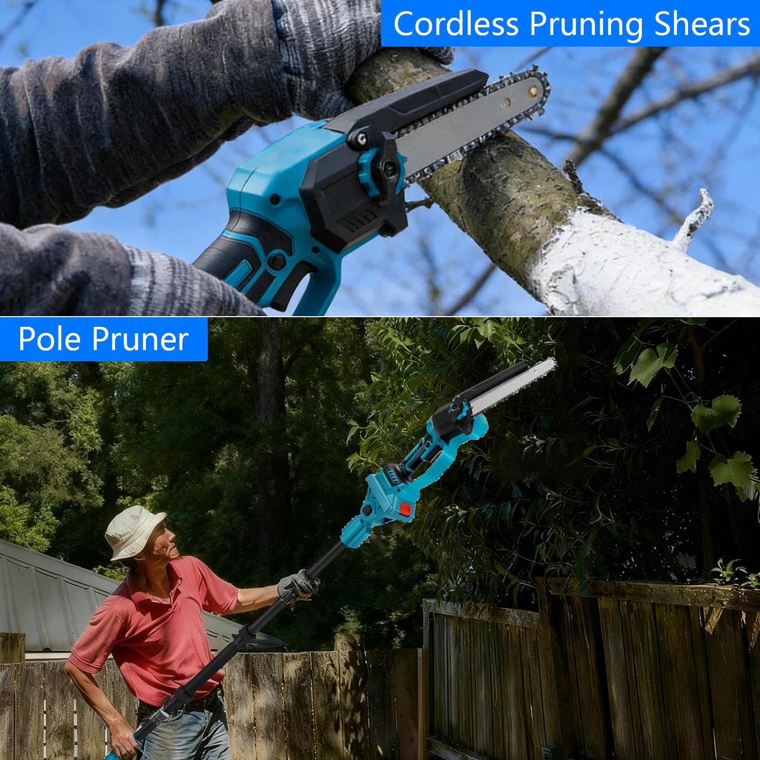 Podadora de mano para batería 2 en 1 compatible con Makita de 18 V, motosierra telescópica de 6 pulgadas con barra telescópica, con rango de trabajo de 4,5 m, para podar árboles y ramas (sin