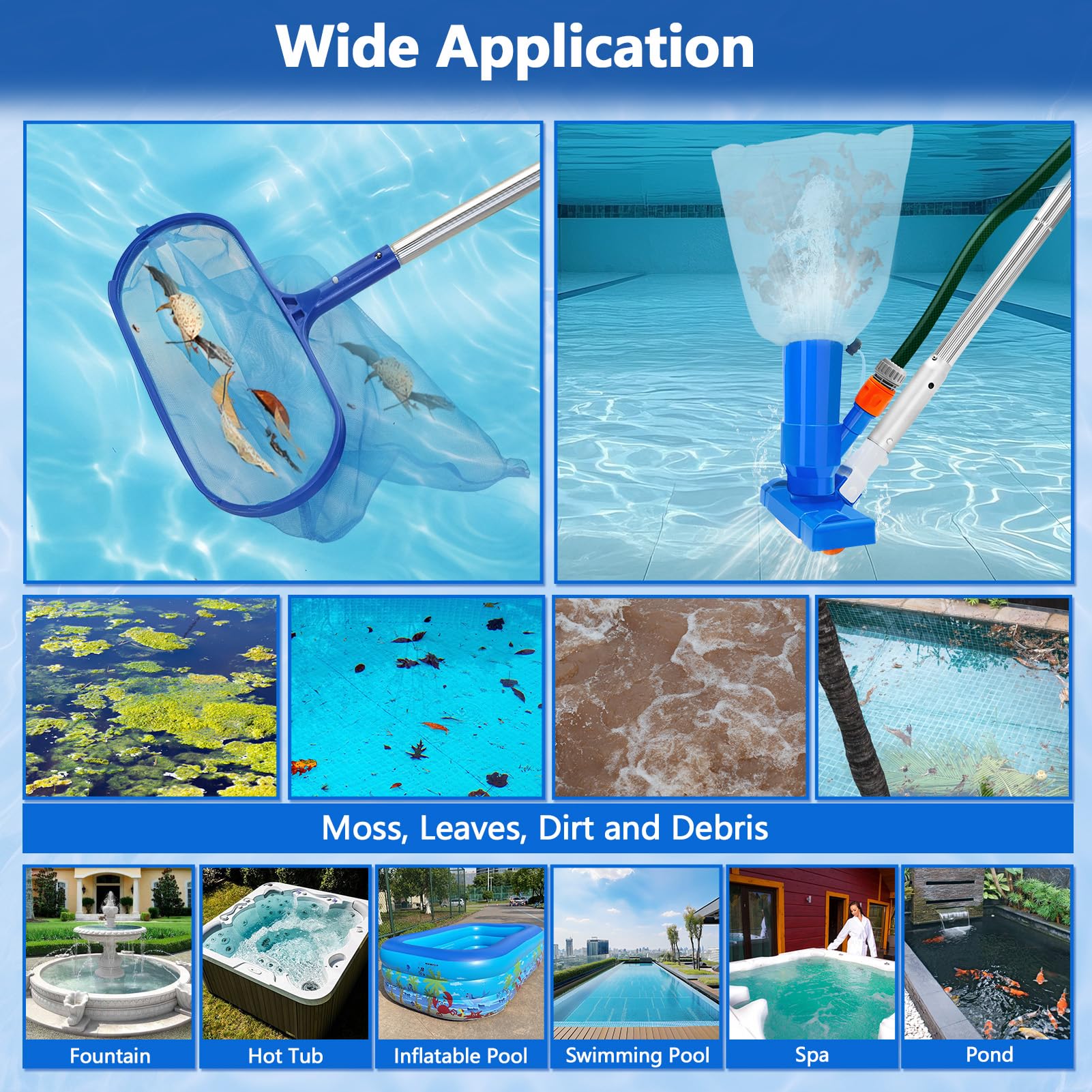 Pool Cleaning Kit, 140cm 4.6ft Swimming Pool Vacuum Cleaner with Large Capacity Skimmer Net, Portable Telescopic Pole Pool Vacuum Cleaner, Handheld Pool Pond Hot Tub Net for Cleaning, Upgraded Brush — view 6