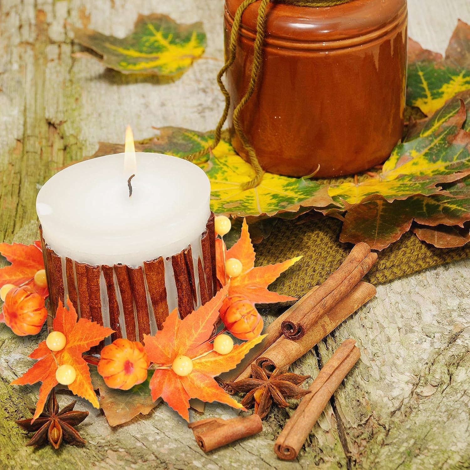 Couronne de porte, couronne de porte, couronnes d'automne de porte d'entrée, couronnes de bougies d'automne, guirlande de bougies en feuille d'érable de citrouille artificielle avec baies, mini couron