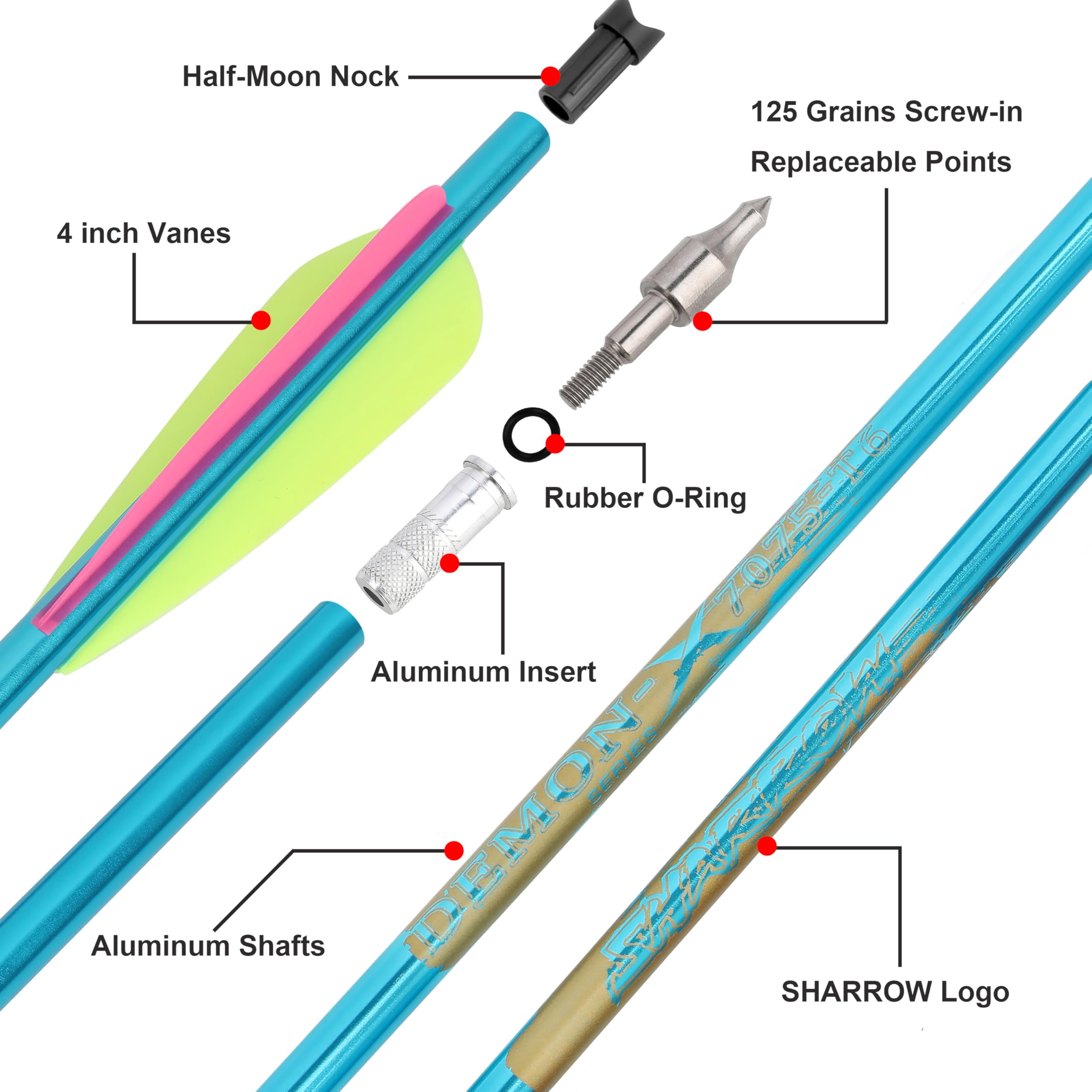 SHARROW Tir à l'arc Flèches d'arbalète en Aluminium 20 22 Pouces Flèches en Aluminium Boulons d'arbalète avec 100 Grains Broadheads pour Arbalète Chasse Tir