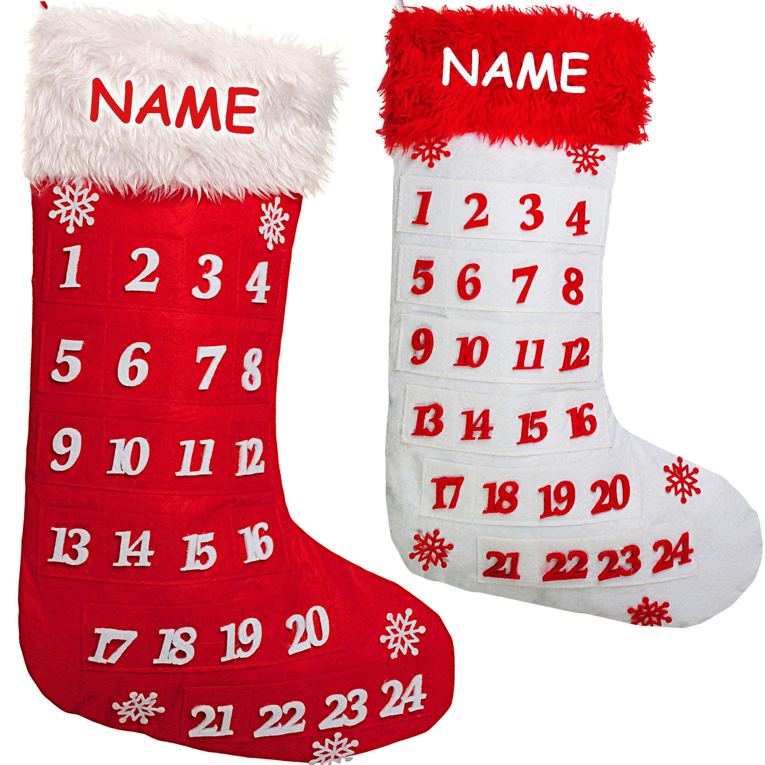 alles-meine.de GmbH 10 Stück XL - Weihnachtssocken & Filzstrümpfe - Weihnachtskalender/Adventskalender - inkl. Name - leer zum selbst Befüllen - 51 cm - Nikolausstiefel - Nik..