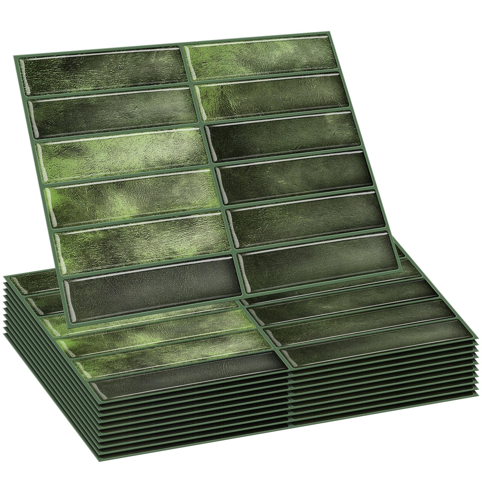 10 Sheets Tile Peel and Stick Backsplash 11.43 x 9 3D Wall Kitchen Stick on Tiles for Kitchen Marble Tiles (Green)