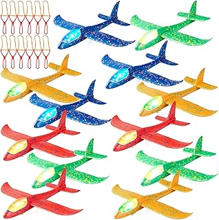 Lewtemi 12 Pcs LED Light Airplane, 14.6 Inch Large Throwing Foam Plane, 2 Flight Modes Glider Plane, Flying Toy Plane Foam Airplane Outdoor for Boys and Girls Birthday Party Favors