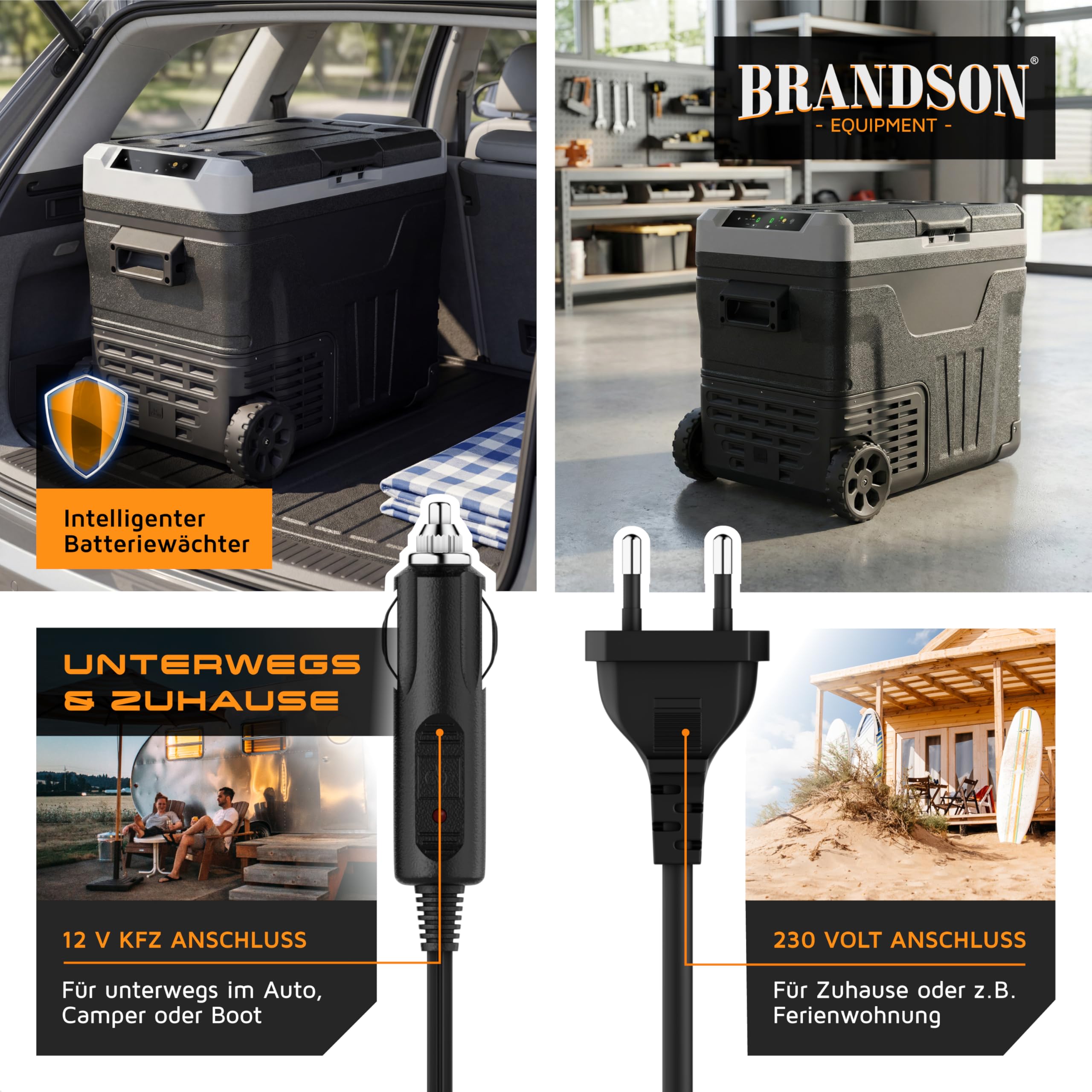 Brandson - Kompressor Kühlbox elektrisch - 2 Zonen / 2 Fächer 46 Liter – ECO Modus - LED Display – Gefriertruhe Kühlung bis -20°C - 12V - 230V – Batteriewächter - Auto Camping Festival LKW Boot