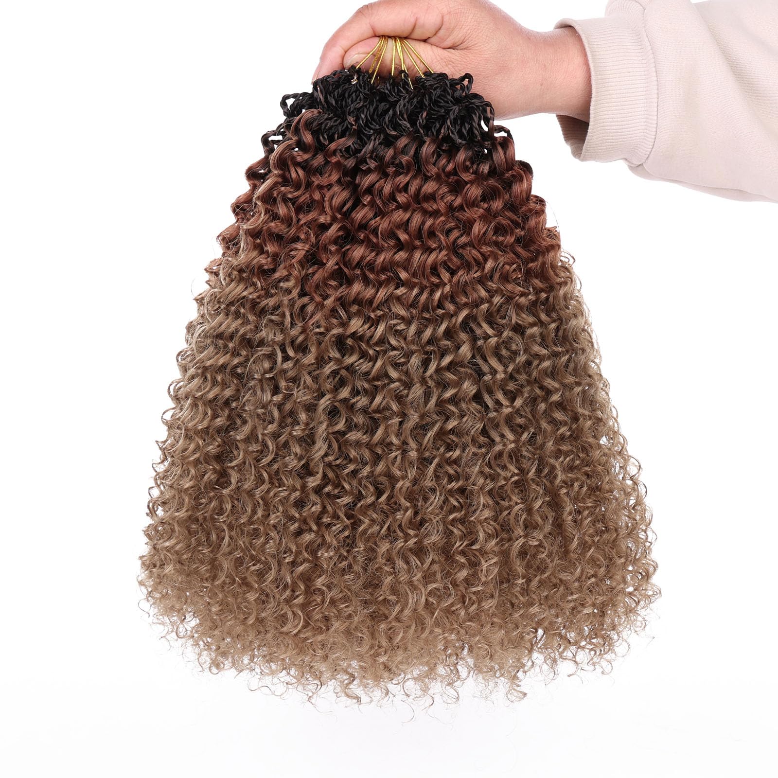 Samtress 8 Packs Micro Kinky Curly Crochet Hair 12 Inch Omber Pre Looped Micro Curly Twist Crochet Hair Synthetic for Black Women (#1B3027)