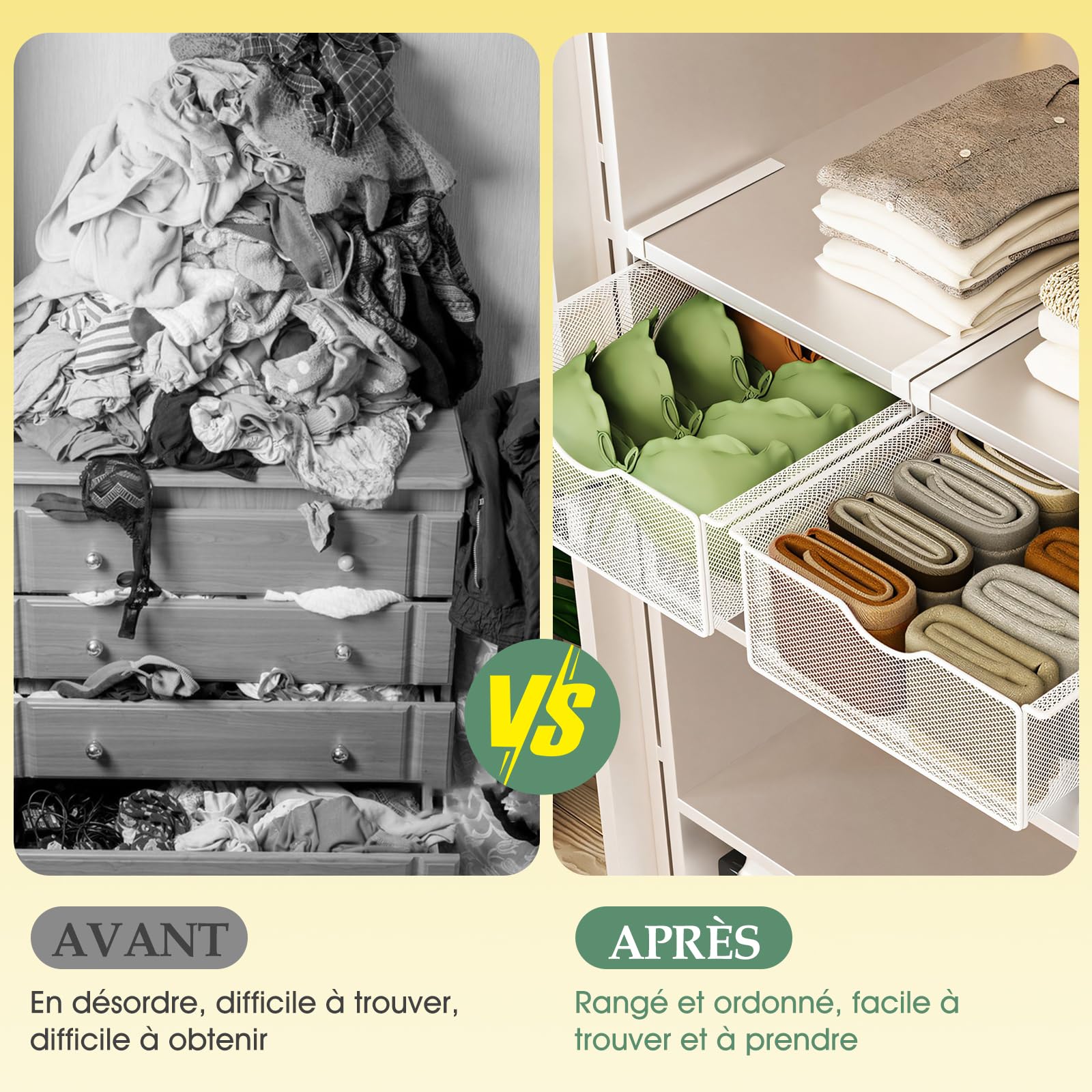 LOVIVER Organiseur de Placard à Suspendre Tiroir Coulissant Suspendu Panier de Rangement en Métal Rangement sous Vêtement Coulissant pour Lit Superposé, Rails de Lit et Armoire, Blanc