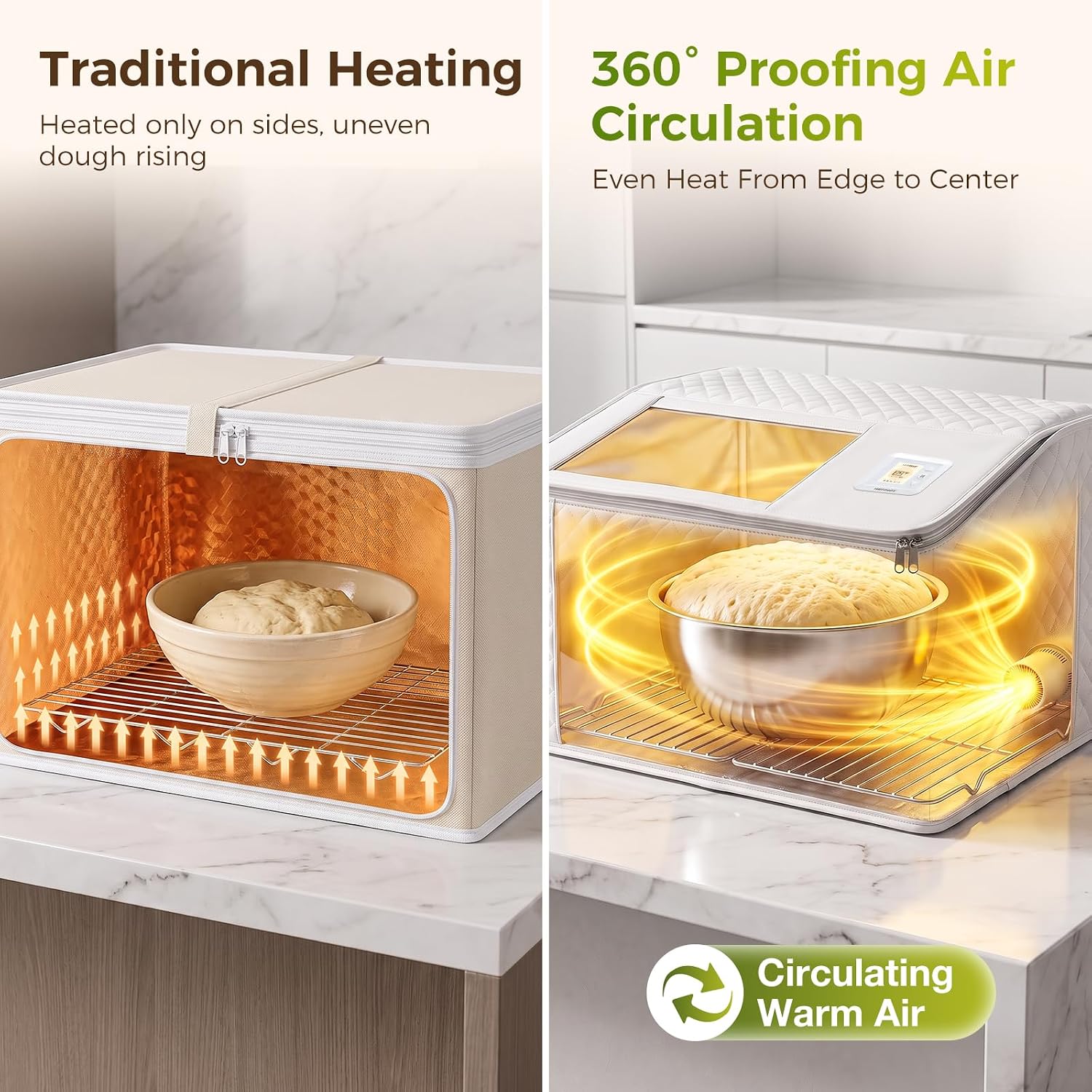 Bread Proofing Box - Foldable Bread Proofer for Sourdough, Bread and Pizza Dough, Digital Temperature Timer, Warm Air Circulation, Transparent Window for Home Baking