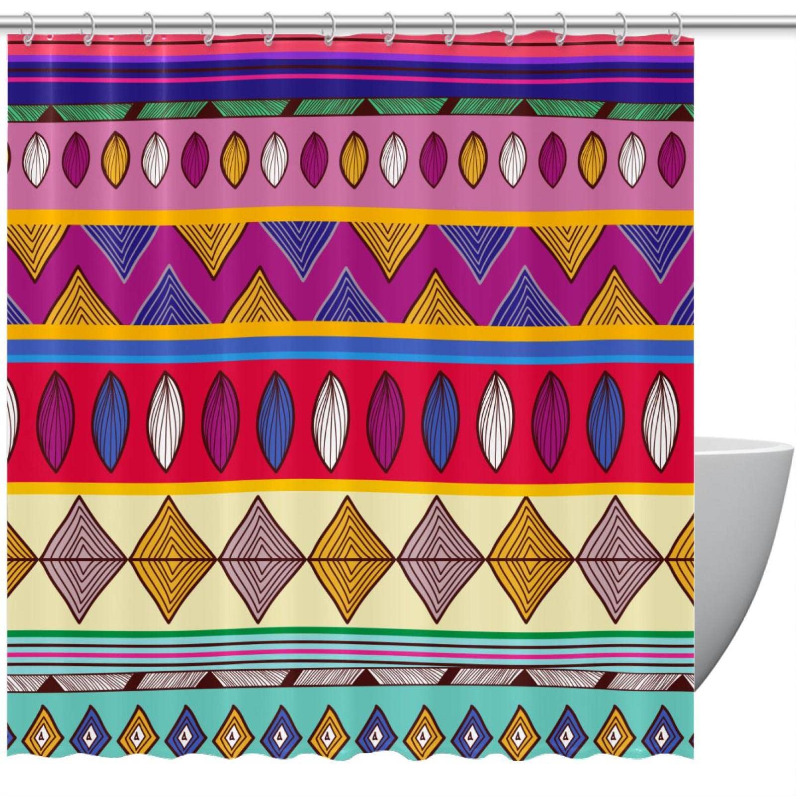 Rideau de douche sans couture texture tribale avec crochets pour décoration salle de bain