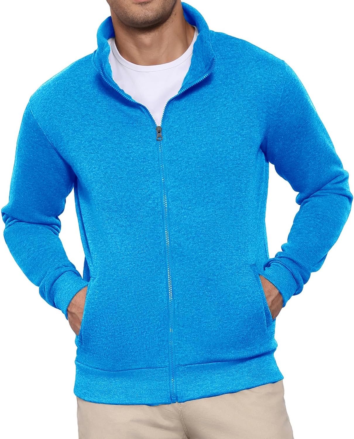 Men's Full-Zip Sweatshirt No Hood Hoodies Stand Collar Cardigan Pockets Jacket Casual & Active
