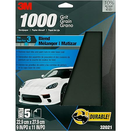 3M Wetordry Sandpaper, 32021, 1000 grit, 9 in x 11 in, 5 Sheets Per Pack