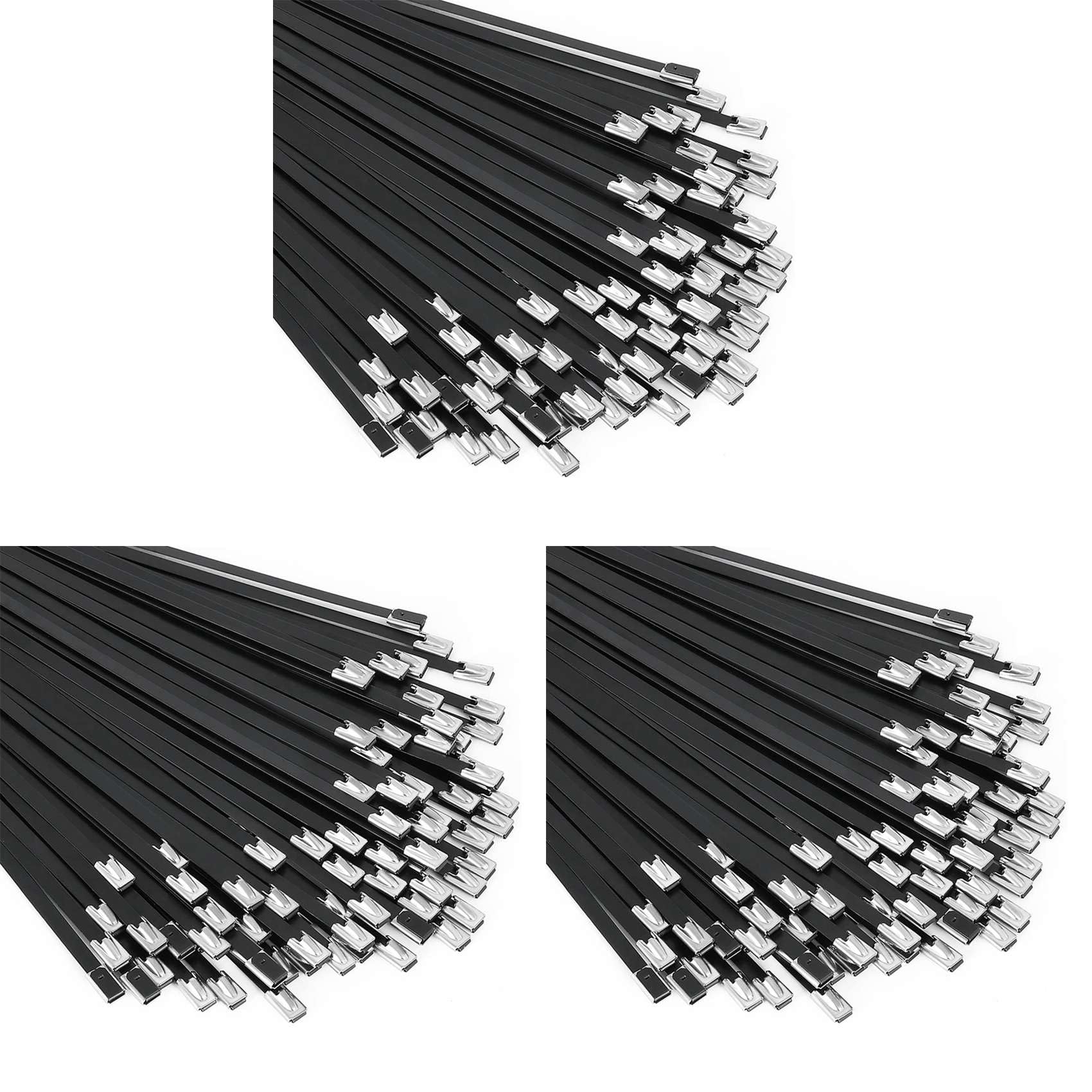 Jnchdghwa Black Metal Zip Ties 300Pcs 11.8 Inch 304 Stainless Steel Epoxy Coated Cable Tie For Machinery, Vehicles, Farms, Cables