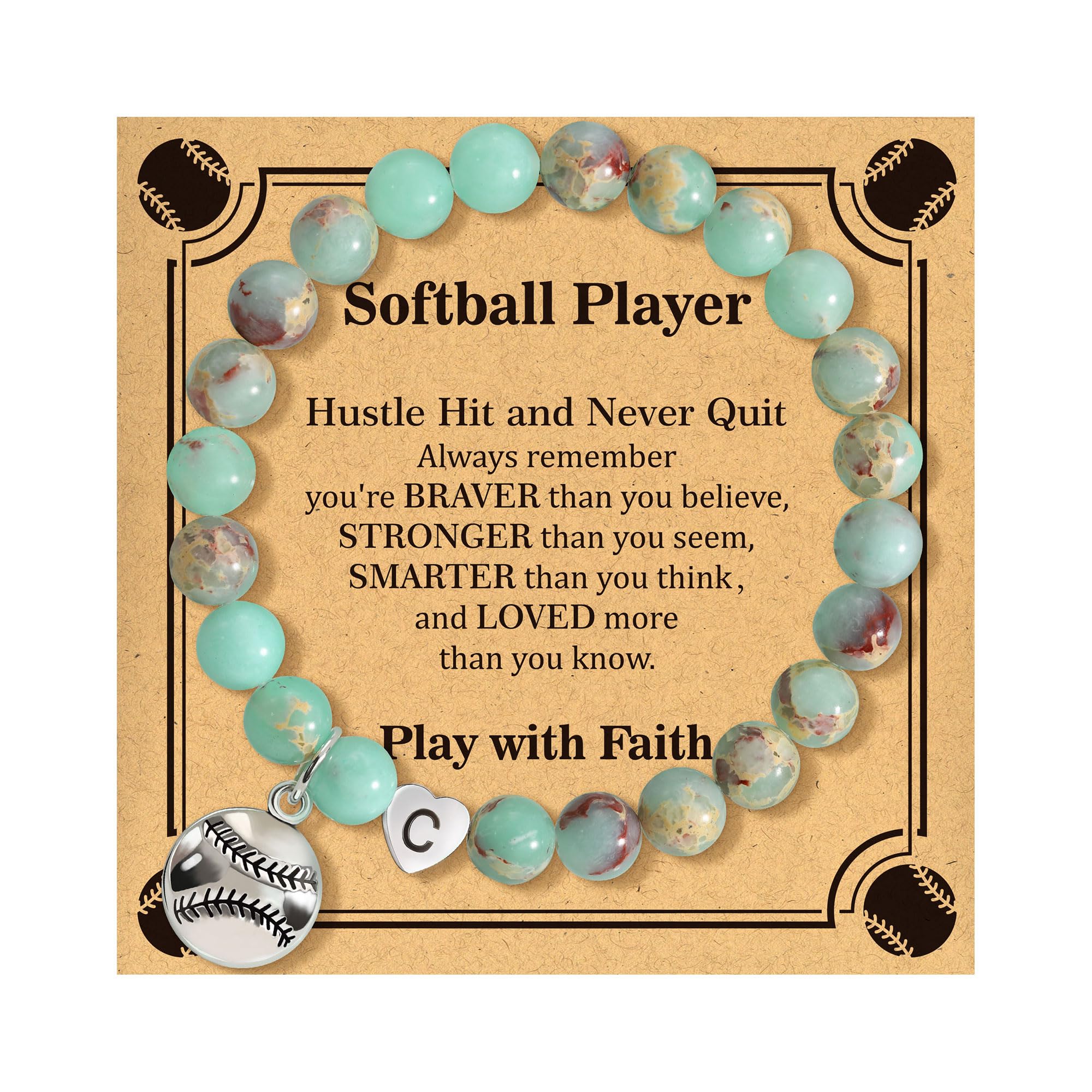 BAYLAY Softball Gifts for Teen Girls, Softball Bracelet Accessories Stuff for Women Players Team Lovers Teenage Girl Gift Heart Initial Bracelet Jewelry Birthday Gifts for Teen Girls Stocking Stuffers