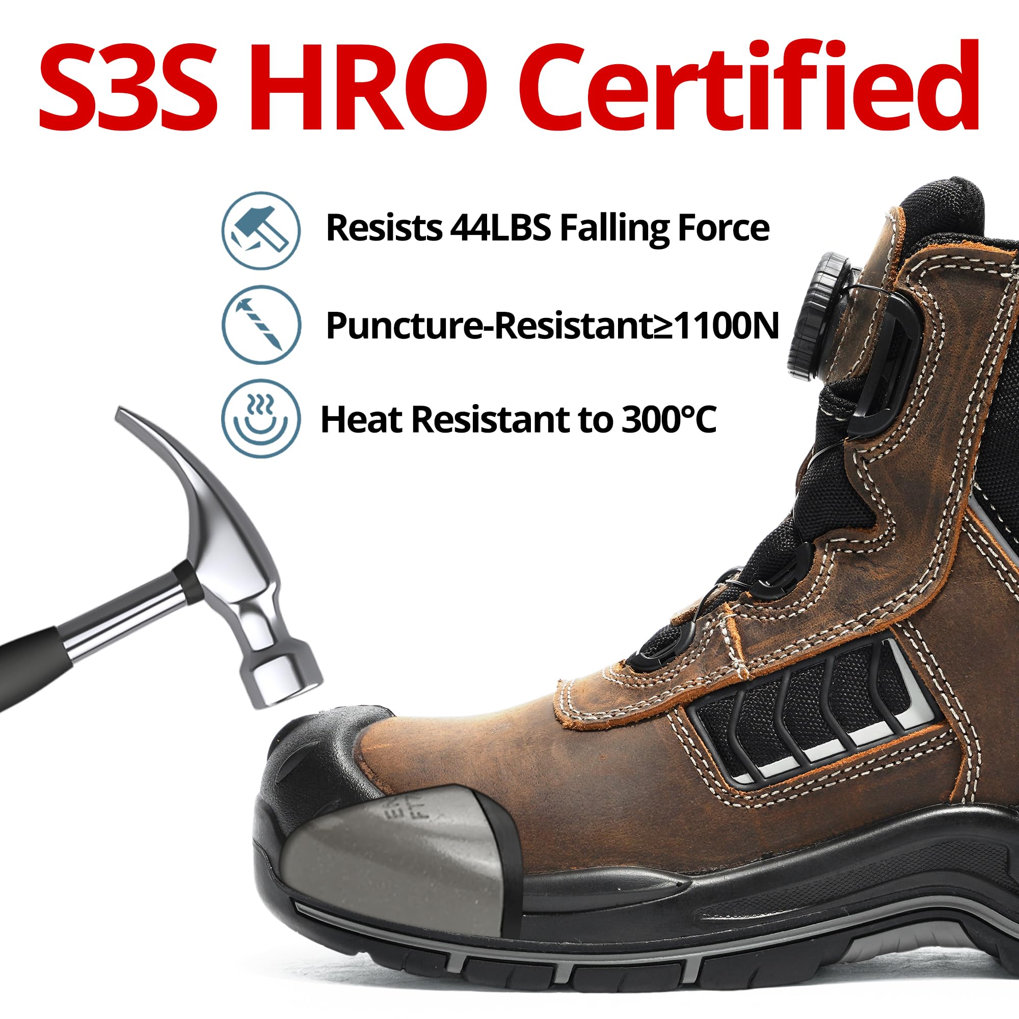 S3 SRC HRO Uomo Stivali da lavoro con punta composita, Scarpe da Lavoro con Punta in Acciaio 37-47 EU