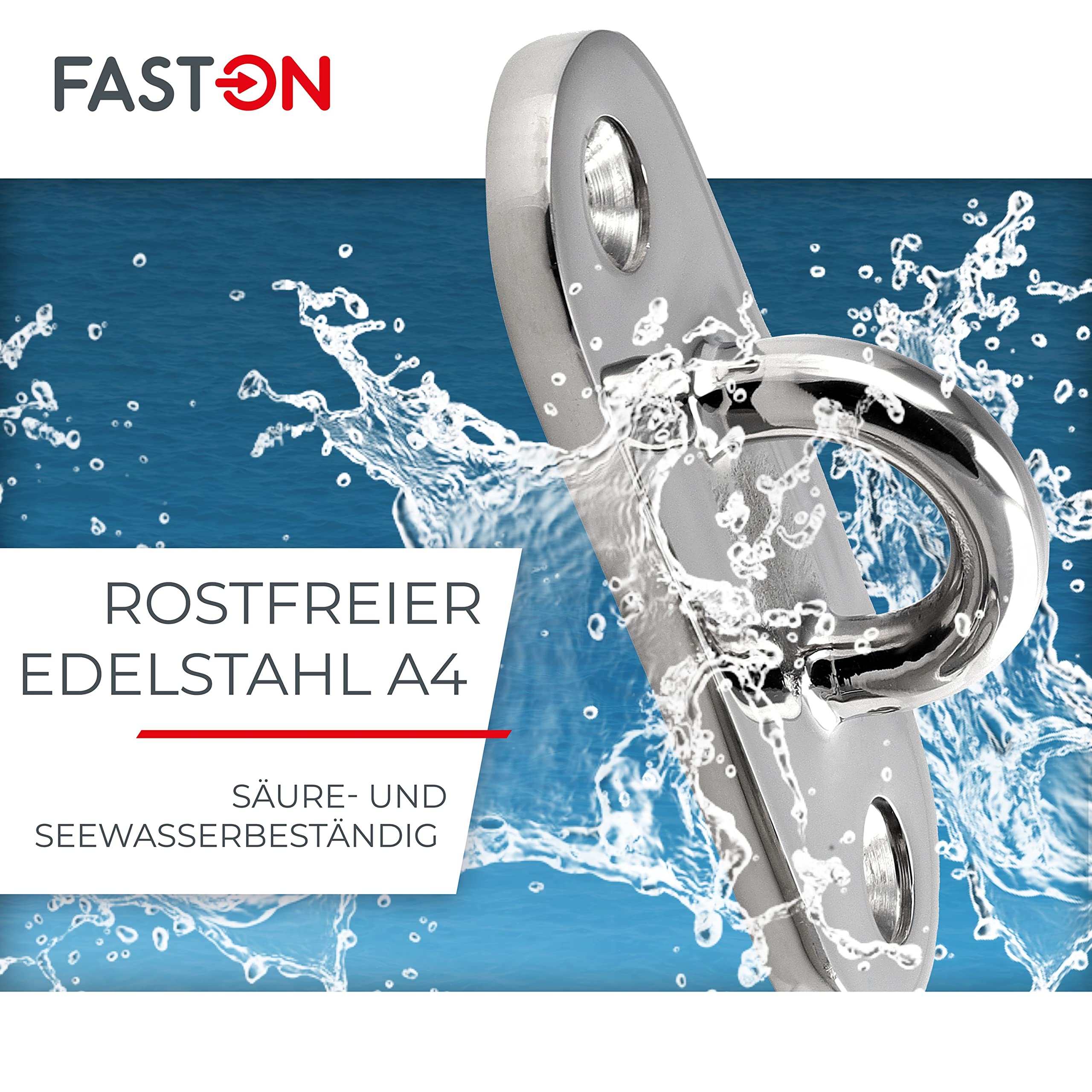 FASTON® Augplatte Oblong poliert Edelstahl A4 V4A Bügelplatte Deckauge Wandöse Befestigungshaken Ösenplatte Wandbefestigung Zurröse